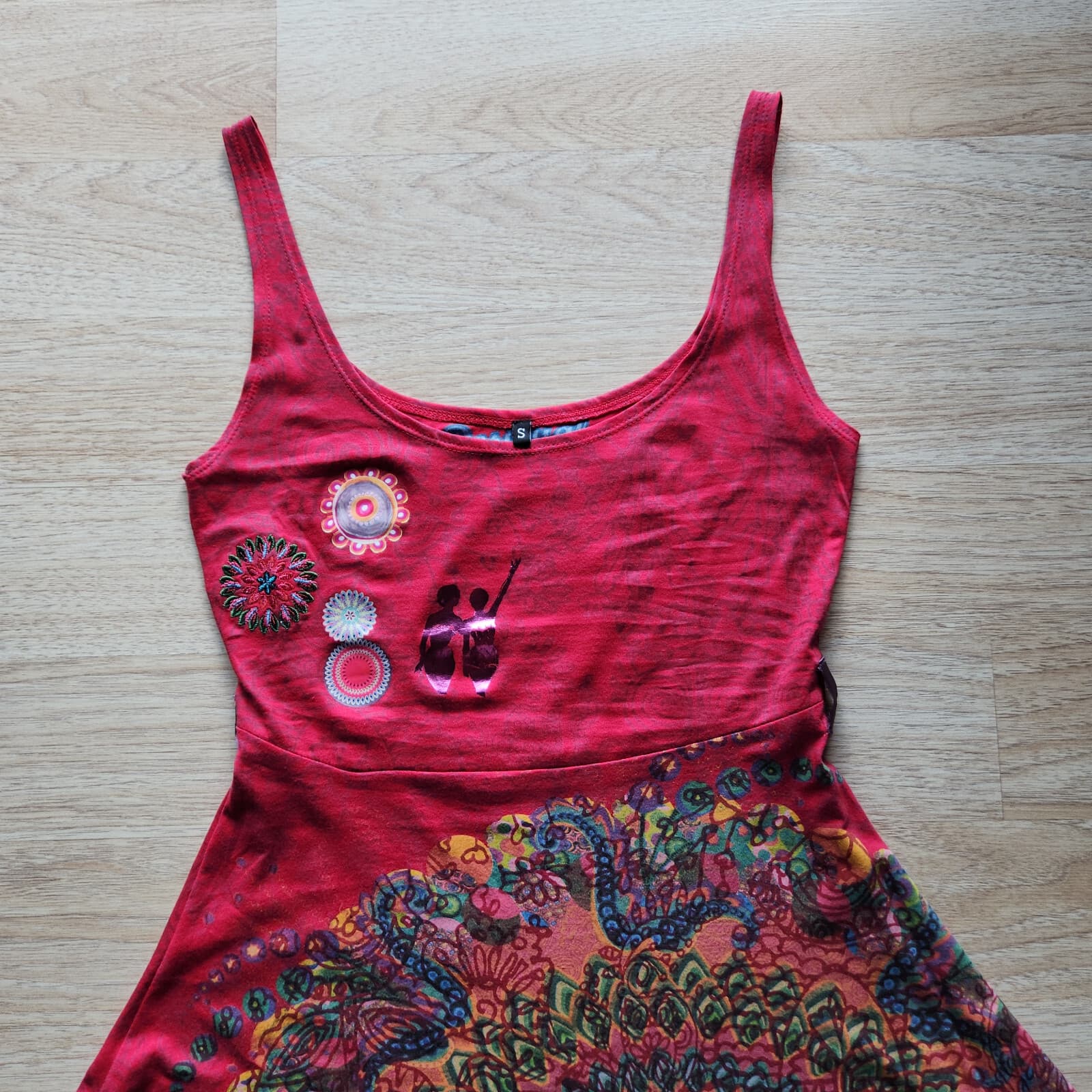 Desigual Embroidered Graphic Artwear Fit-Flare Summer Dress Sleeveless Red Sz.S - Thumbnail 5
