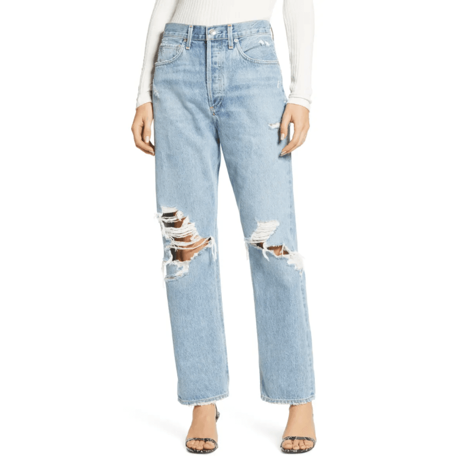 NWoT AGOLDE 90's Mid Rise Distressed Loose Fit Jeans Buttonfly Fall Out Sz.33 - Thumbnail 4