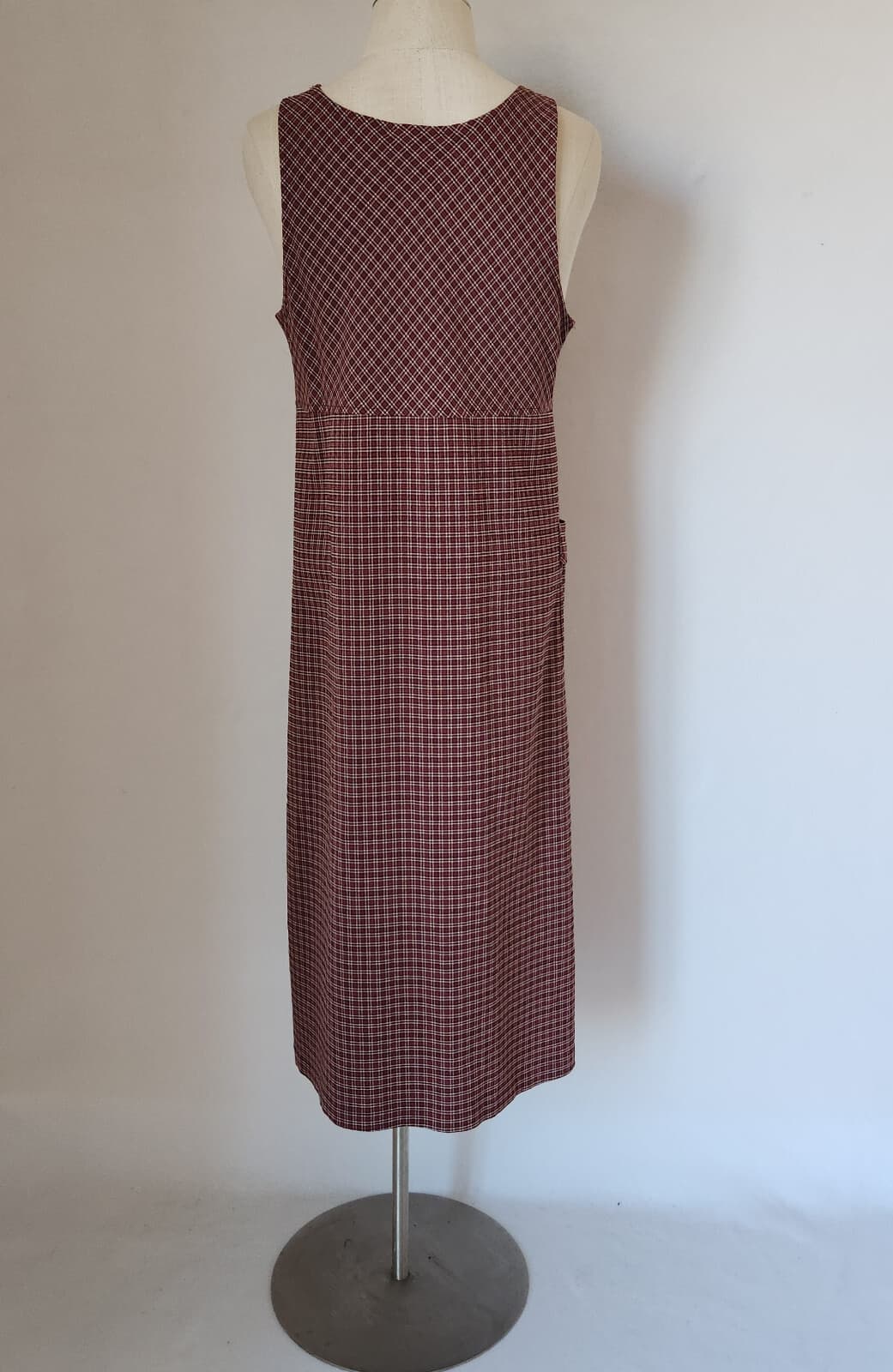 Vintage Talbots USA Crinkle Plaid Jumper Midi Dress Sleeveless Pocket Red Sz.P8 - Thumbnail 5