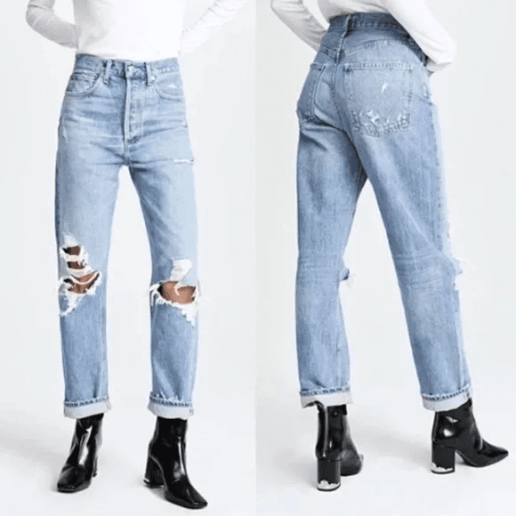 NWoT AGOLDE 90's Mid Rise Distressed Loose Fit Jeans Buttonfly Fall Out Sz.33 - Thumbnail 7