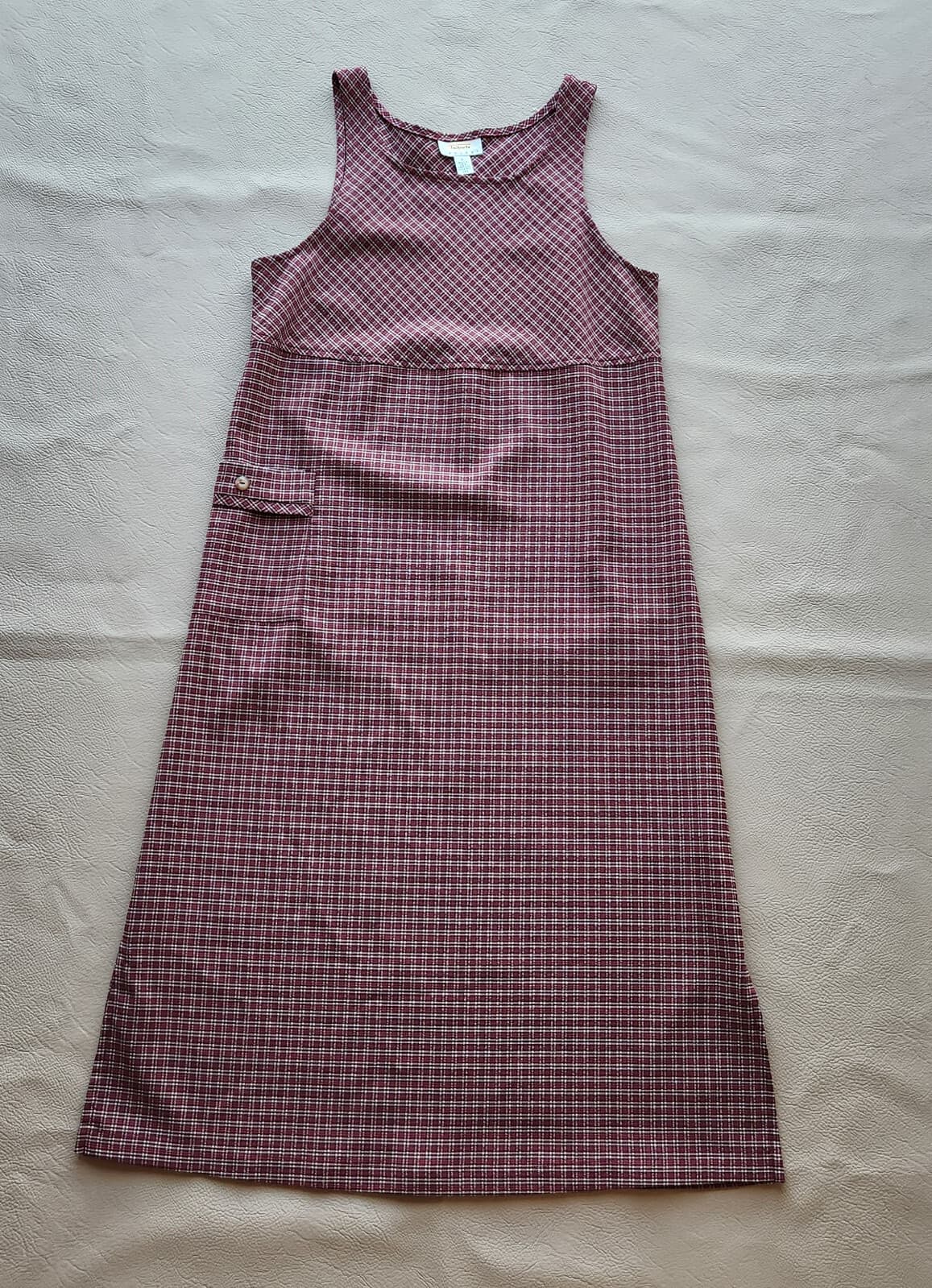 Vintage Talbots USA Crinkle Plaid Jumper Midi Dress Sleeveless Pocket Red Sz.P8 - Thumbnail 6