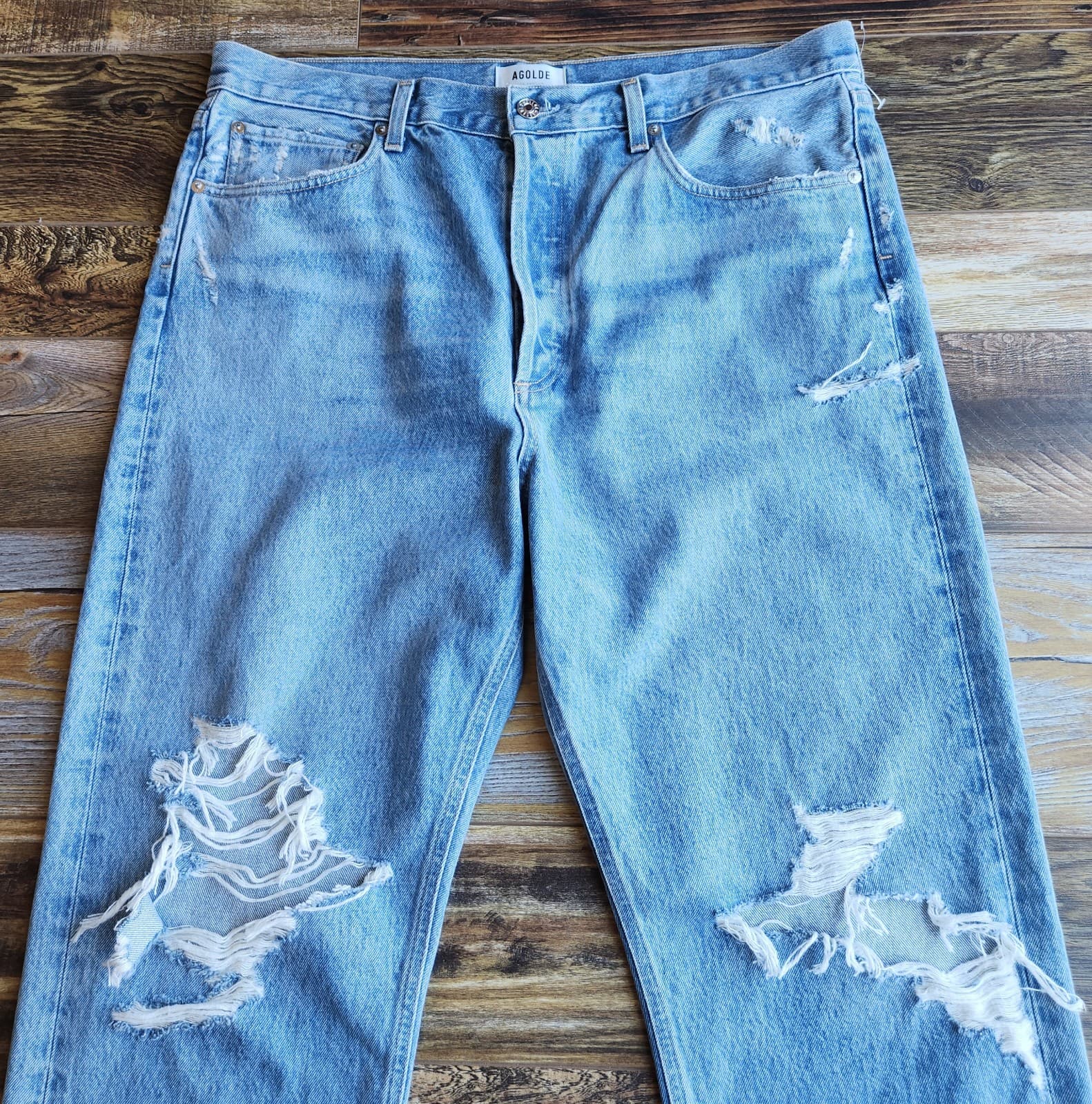 NWoT AGOLDE 90's Mid Rise Distressed Loose Fit Jeans Buttonfly Fall Out Sz.33 - Thumbnail 3