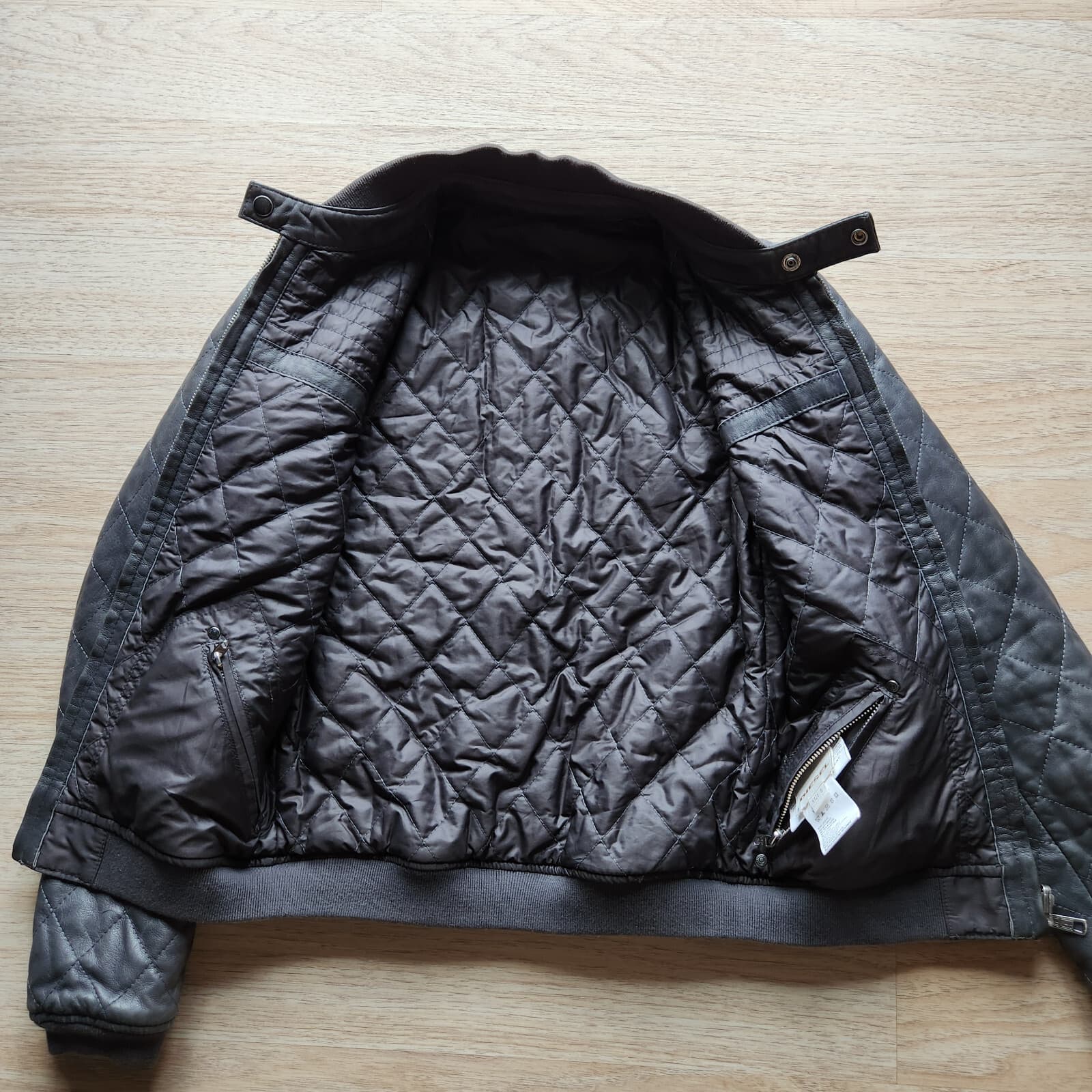 Vintage Diesel Lamb Leather Quilted Reversible Moto Bomber Jacket Black Size S - Thumbnail 12