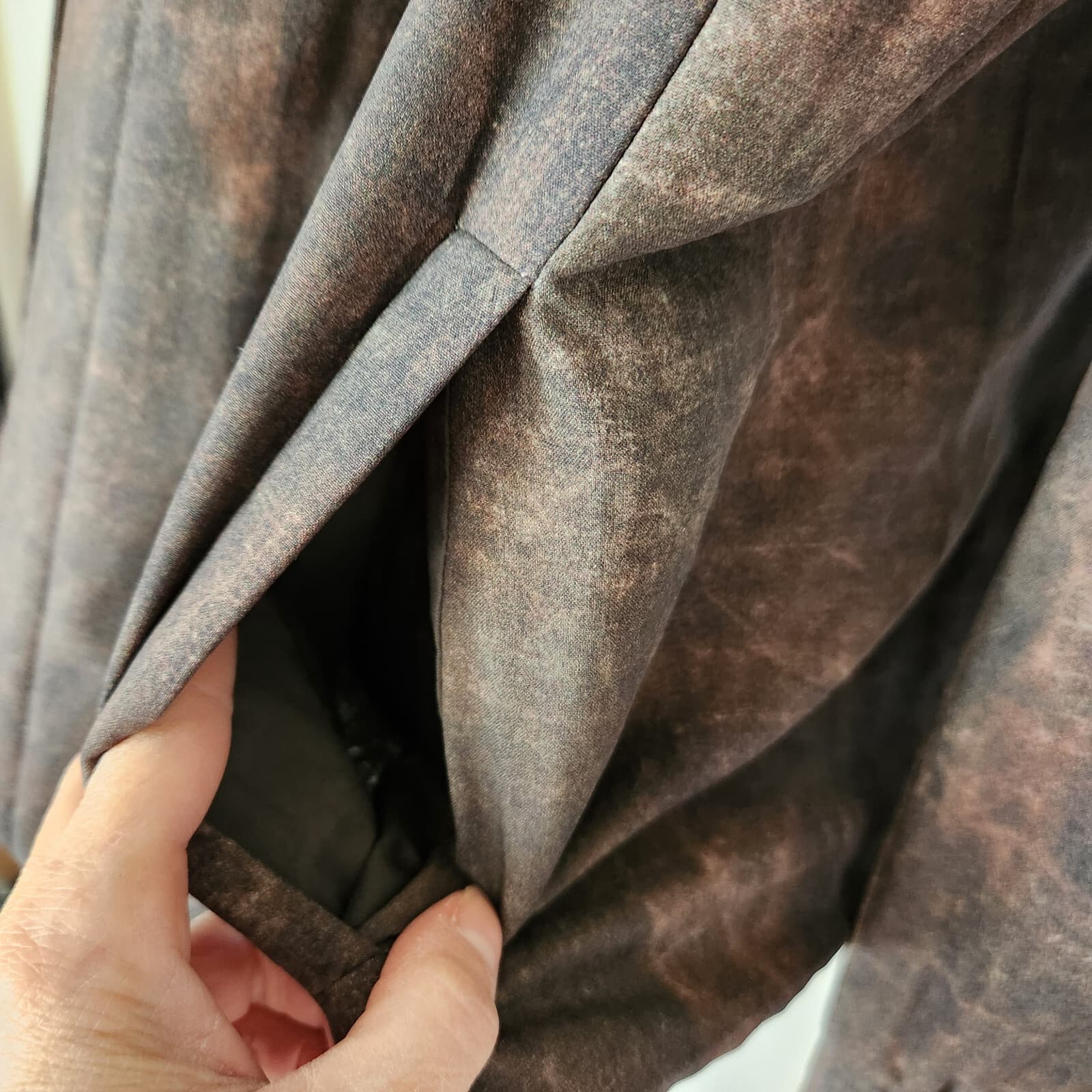 Eileen Fisher Terra Silk Print Bomber Jacket Padding Open Front Brown-Rye Sz.M - Thumbnail 7