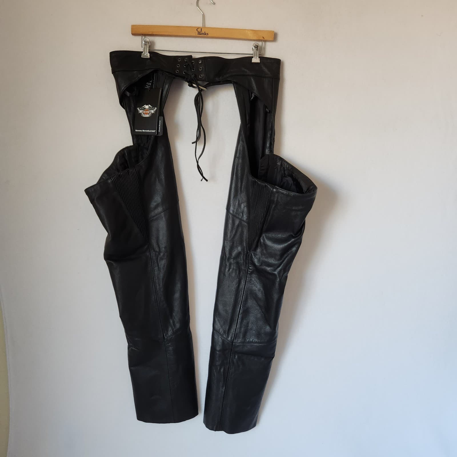 NWT Harley-Davidson $325 Chap-Deluxe II Black Stretch Leather Motocycle Men's XL - Thumbnail 6