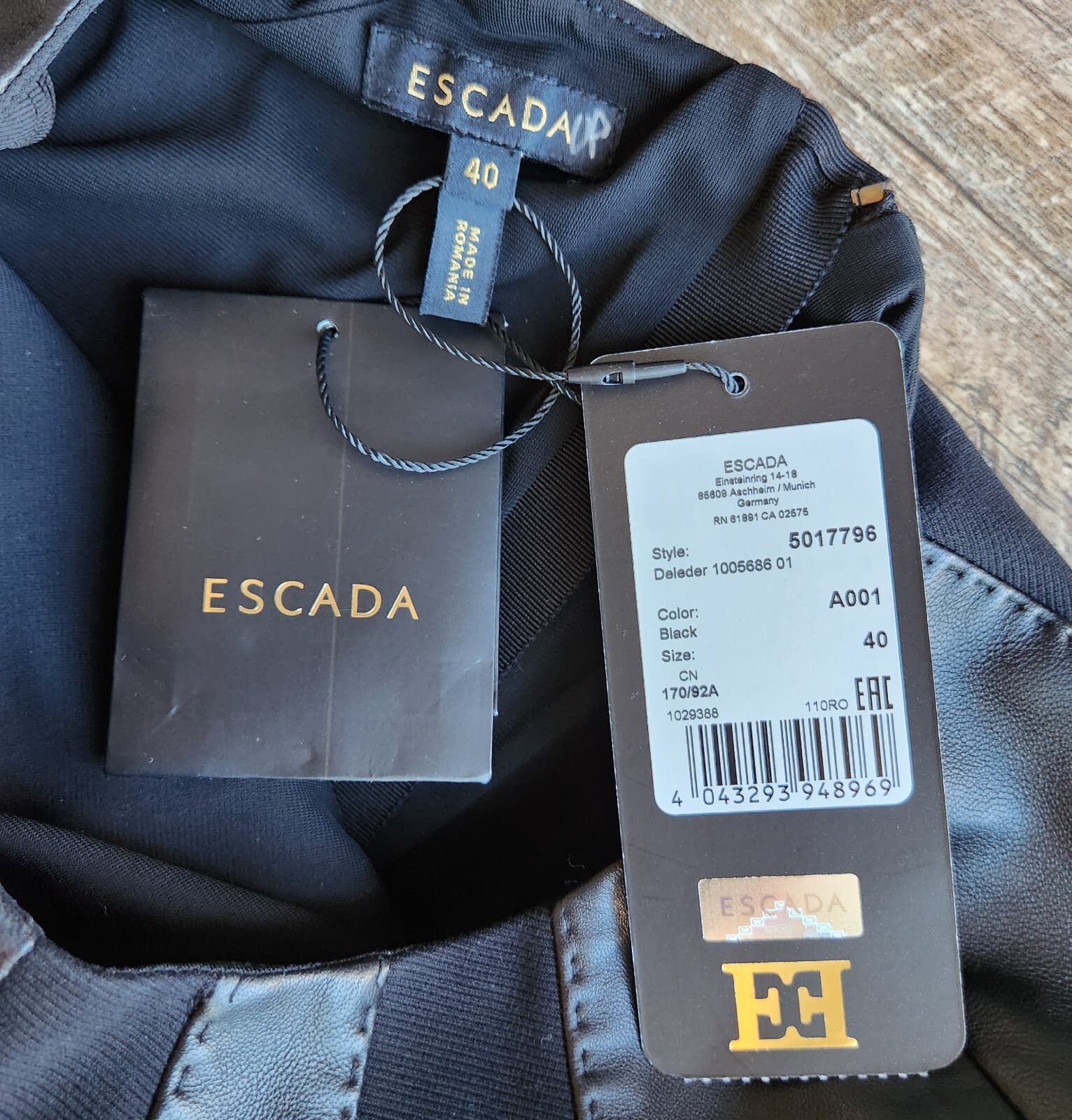 NWT ESCADA Lamb Leather Panel Cap Sleeve Sheath Dress Knee Length Black Sz.40 - Thumbnail 10