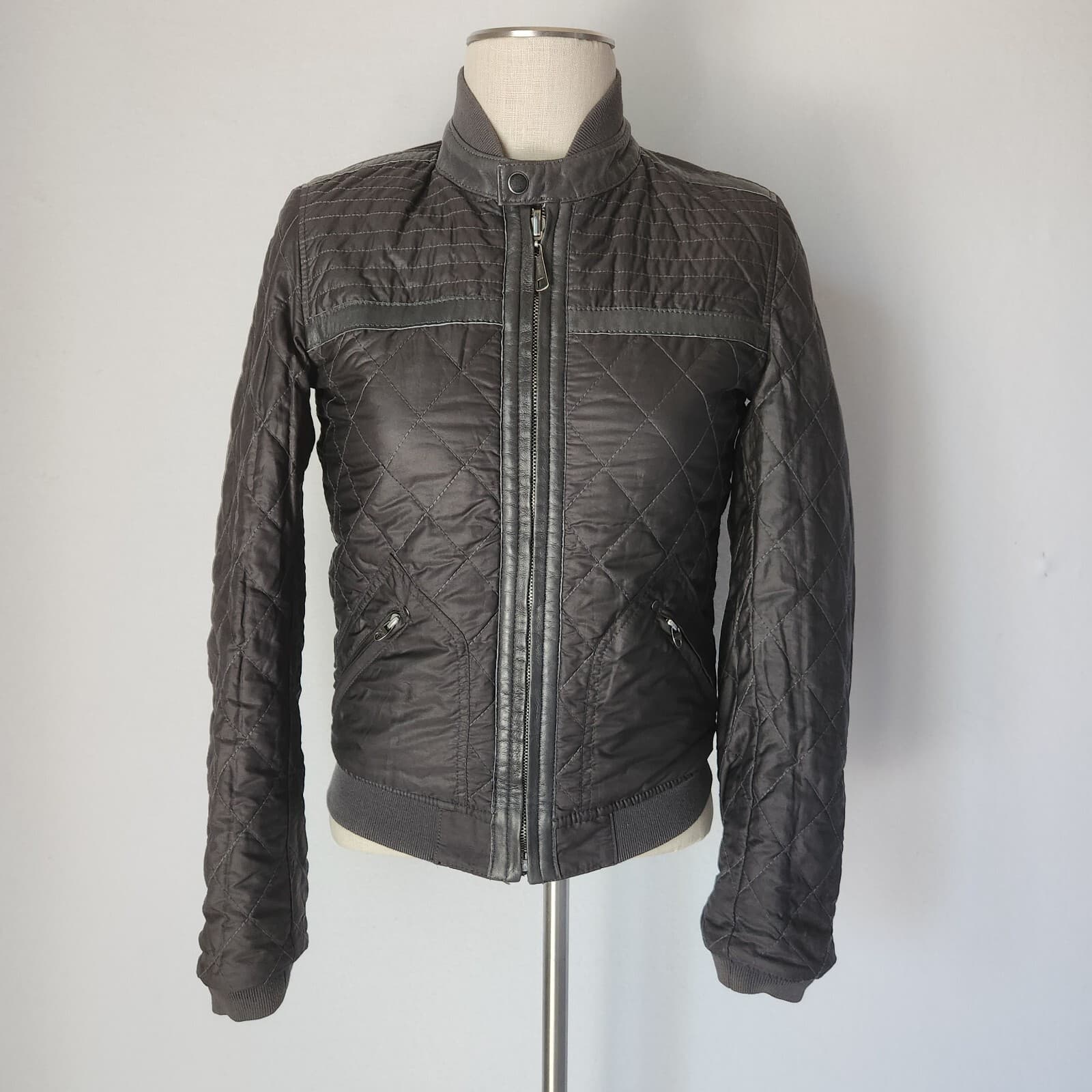 Vintage Diesel Lamb Leather Quilted Reversible Moto Bomber Jacket Black Size S - Thumbnail 3