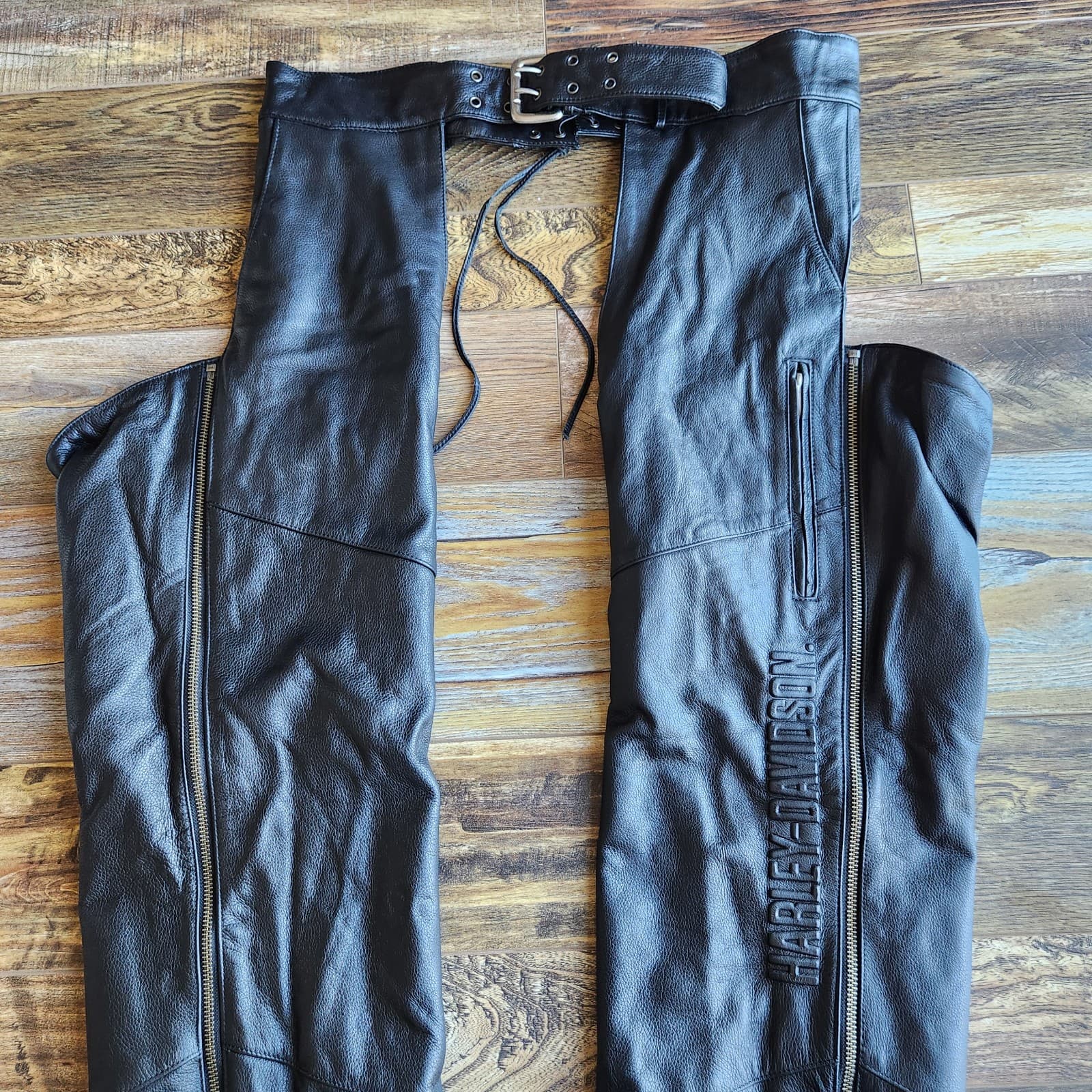 NWT Harley-Davidson $325 Chap-Deluxe II Black Stretch Leather Motocycle Men's XL - Thumbnail 5