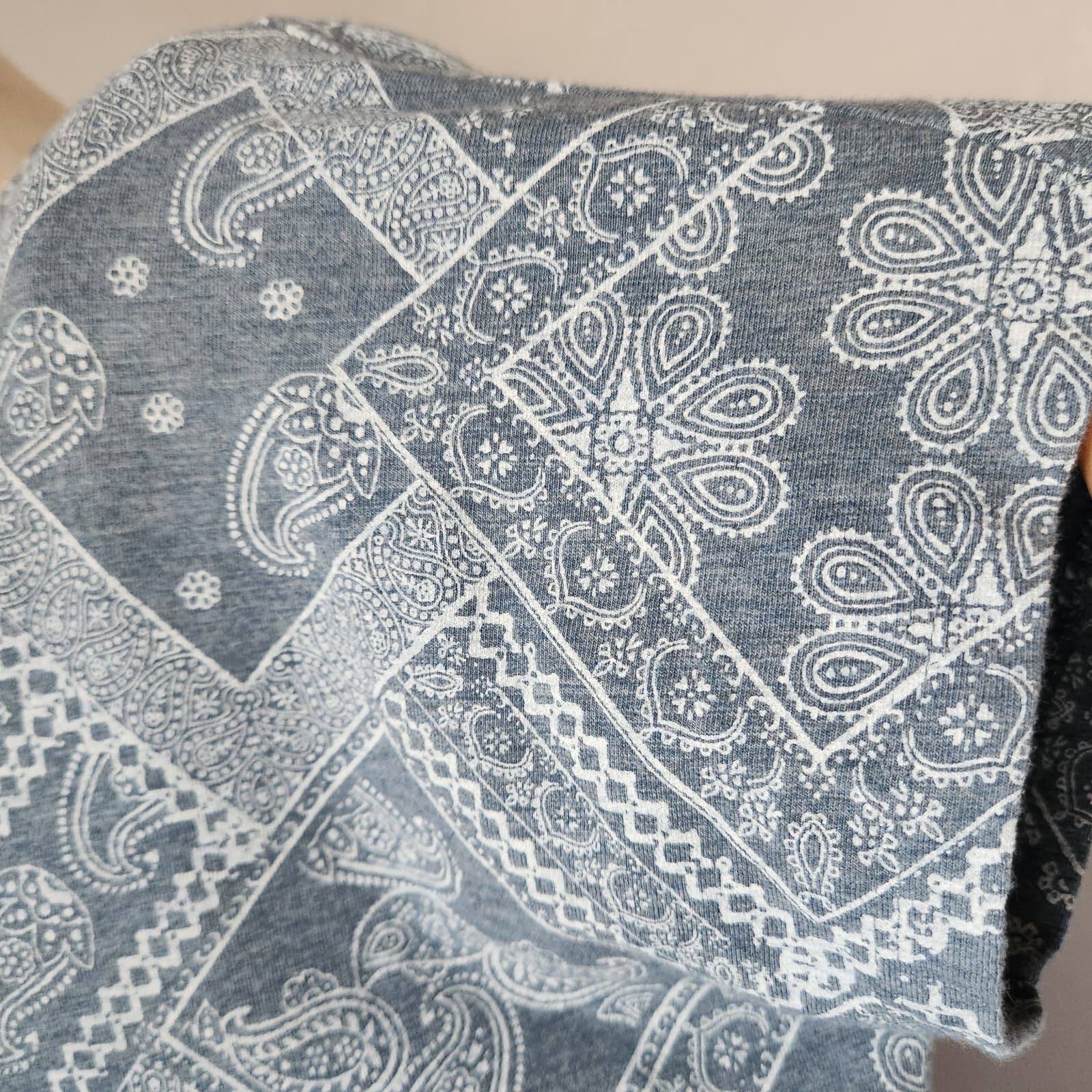 NWT J.Jill $79 Coastal Bandana Print Knit Shift Dress Pocket Grey Blue Women's M - Thumbnail 3