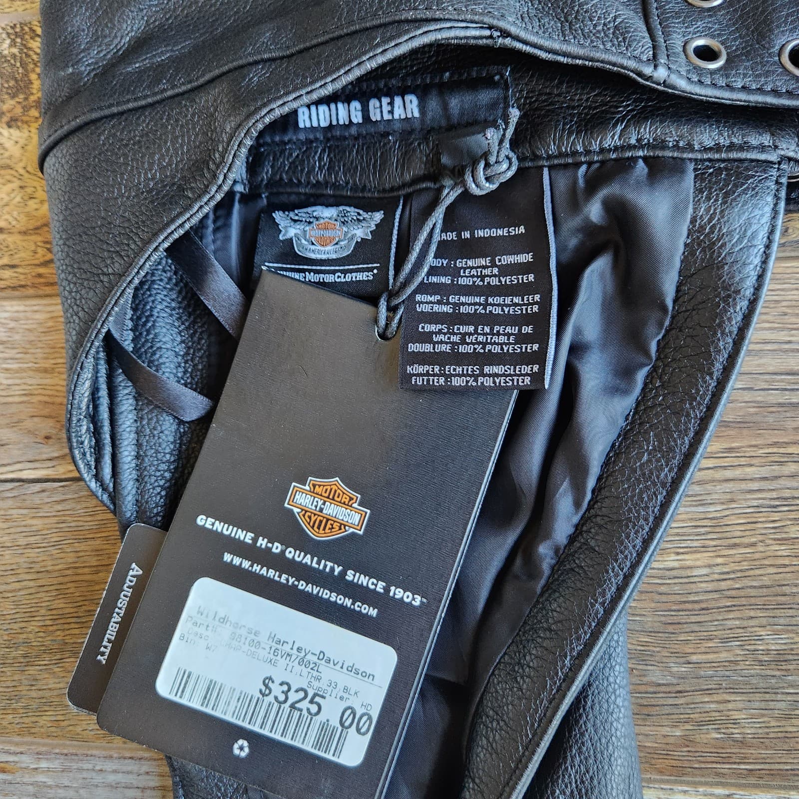 NWT Harley-Davidson $325 Chap-Deluxe II Black Stretch Leather Motocycle Men's XL - Thumbnail 14