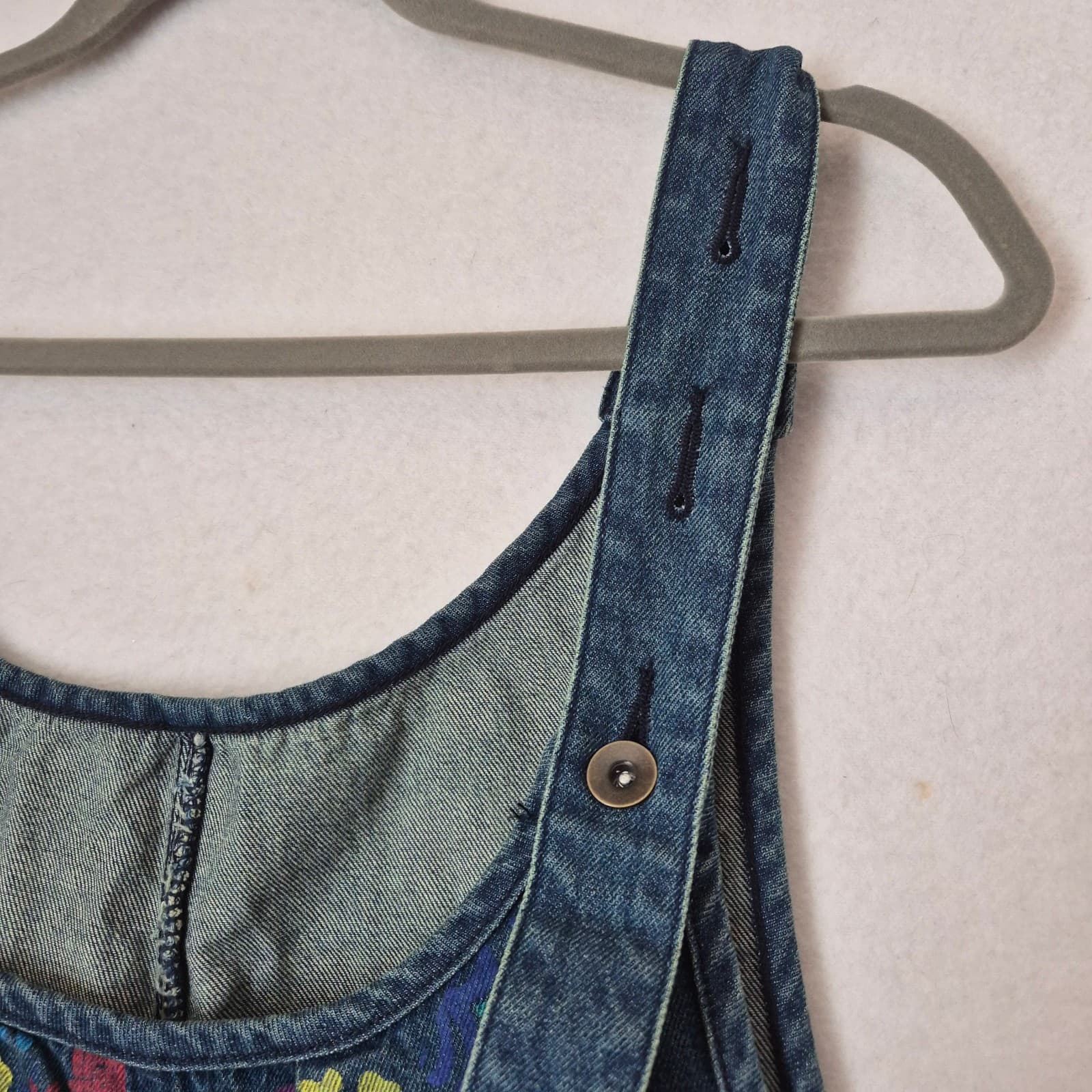 NWT Yeokou Floral Painted Loose Baggy Distressed Denim Overalls Pocket Blue O/S - Thumbnail 12