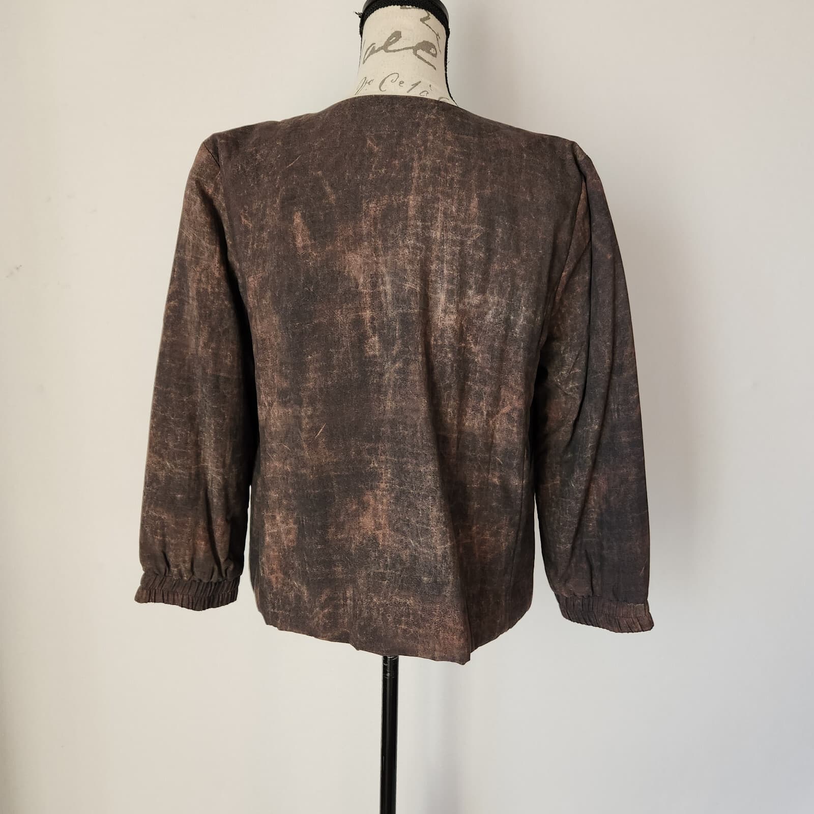 Eileen Fisher Terra Silk Print Bomber Jacket Padding Open Front Brown-Rye Sz.M - Thumbnail 8