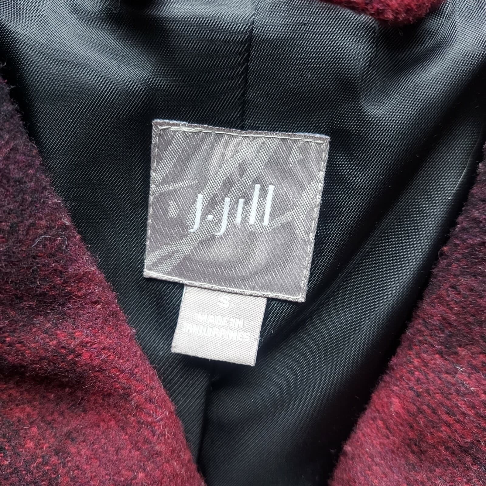 J.Jill Wool Blend Red Buffalo Plaid Pea Coat Jacket Snap Pocket Lined Women Sz.S - Thumbnail 8