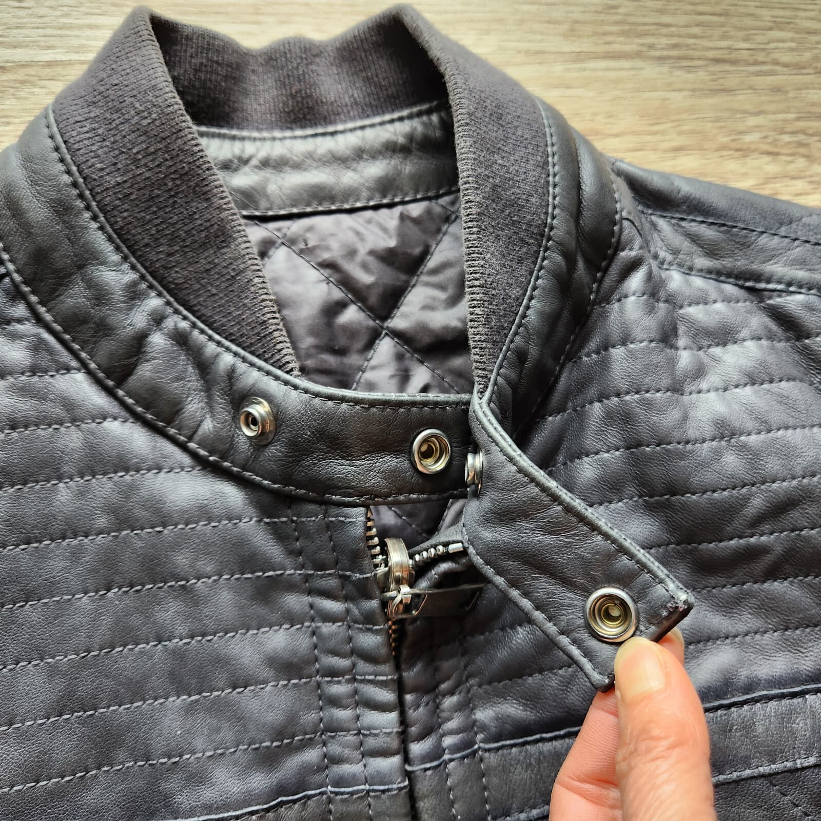 Vintage Diesel Lamb Leather Quilted Reversible Moto Bomber Jacket Black Size S - Thumbnail 9