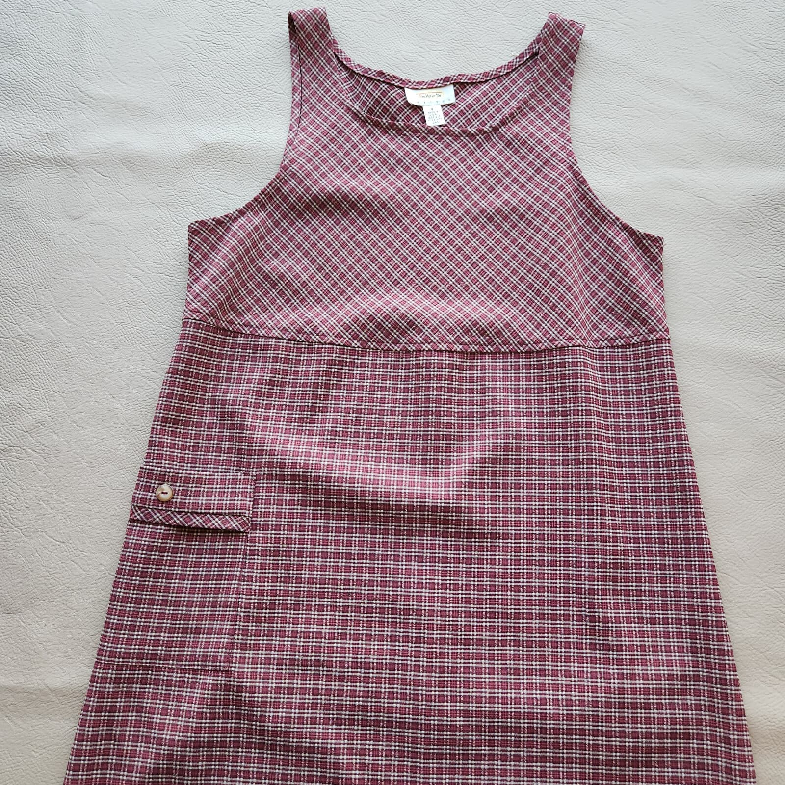 Vintage Talbots USA Crinkle Plaid Jumper Midi Dress Sleeveless Pocket Red Sz.P8 - Thumbnail 8