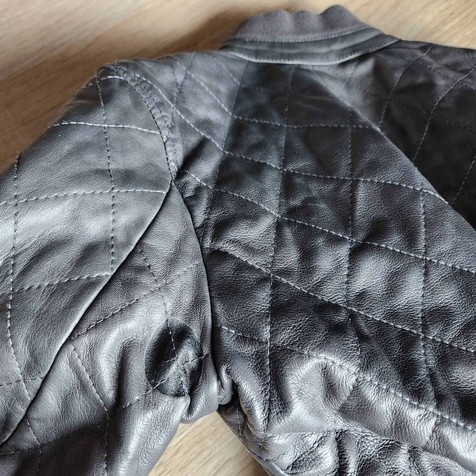 Vintage Diesel Lamb Leather Quilted Reversible Moto Bomber Jacket Black Size S - Thumbnail 18