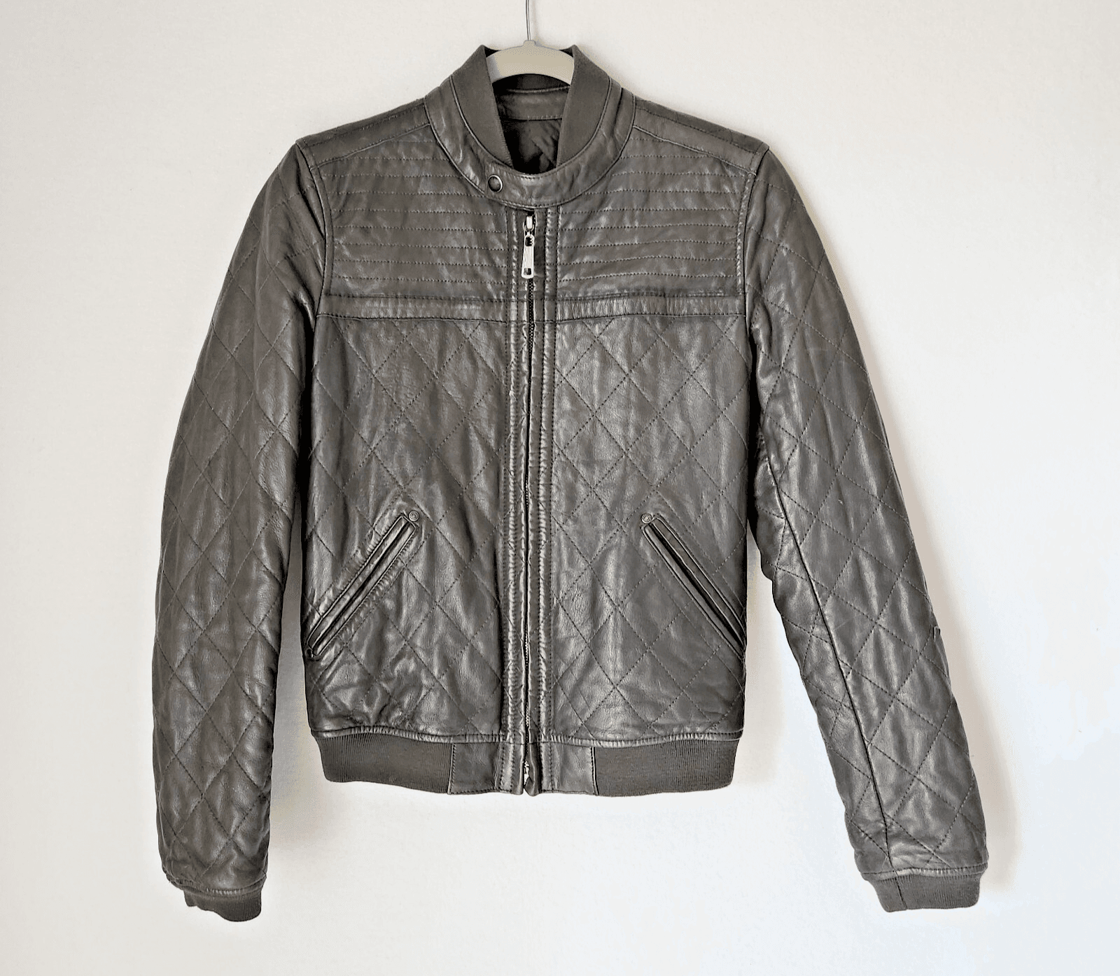 Vintage Diesel Lamb Leather Quilted Reversible Moto Bomber Jacket Black Size S - Thumbnail 2