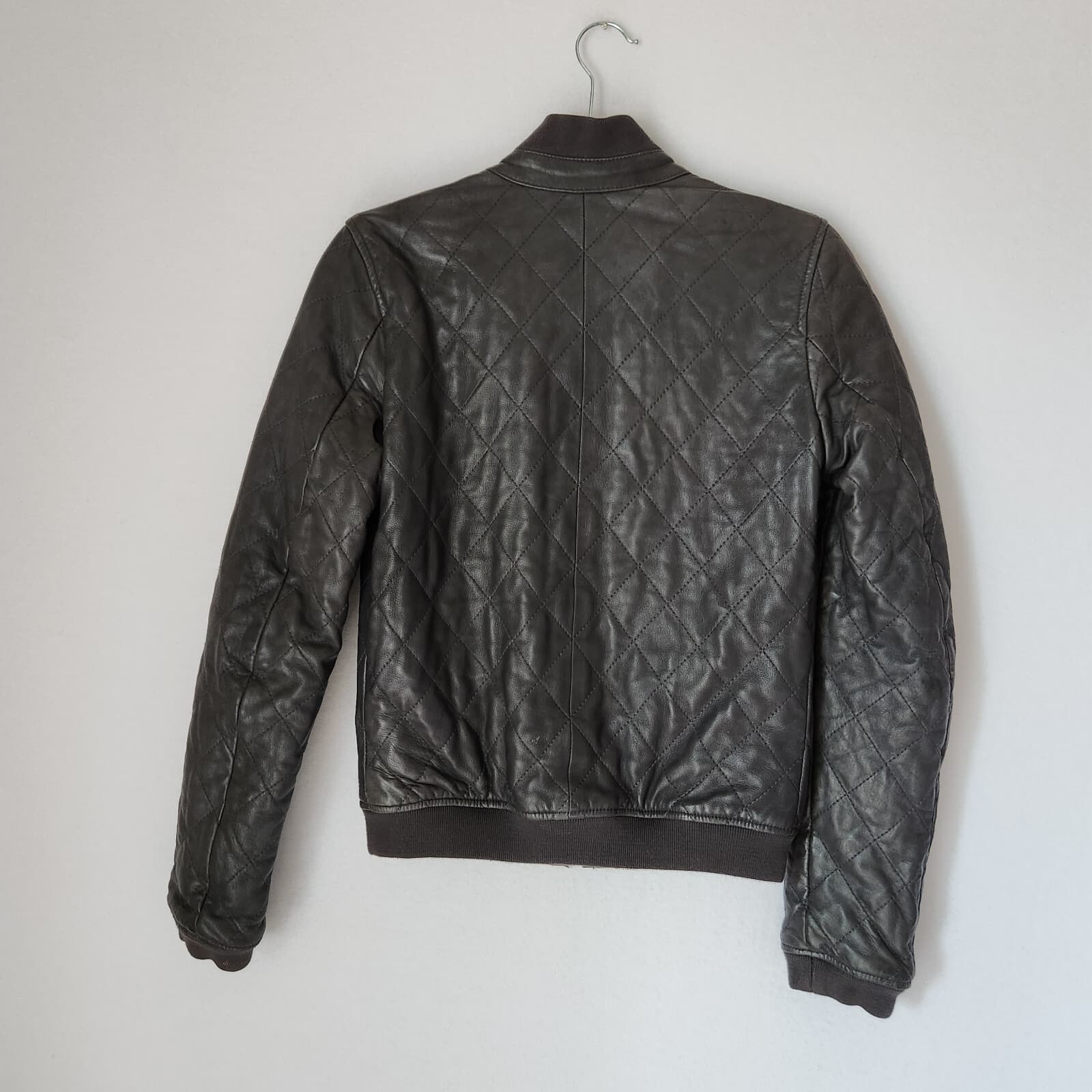 Vintage Diesel Lamb Leather Quilted Reversible Moto Bomber Jacket Black Size S - Thumbnail 6