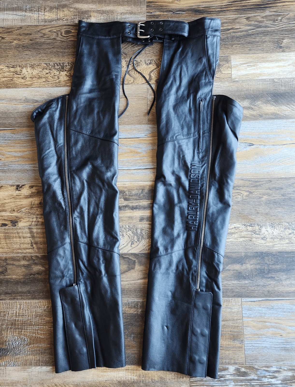 NWT Harley-Davidson $325 Chap-Deluxe II Black Stretch Leather Motocycle Men's XL - Thumbnail 2