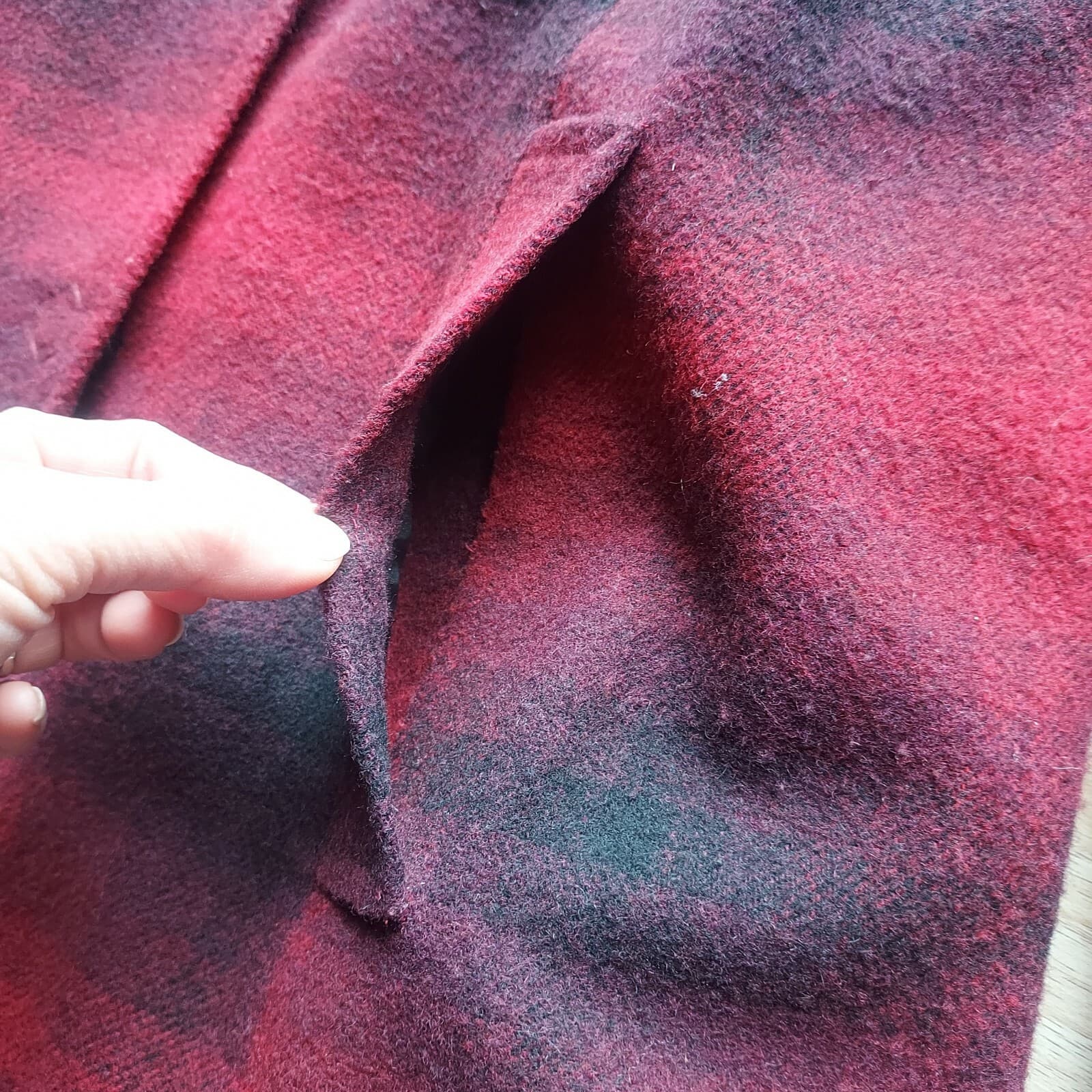 J.Jill Wool Blend Red Buffalo Plaid Pea Coat Jacket Snap Pocket Lined Women Sz.S - Thumbnail 6