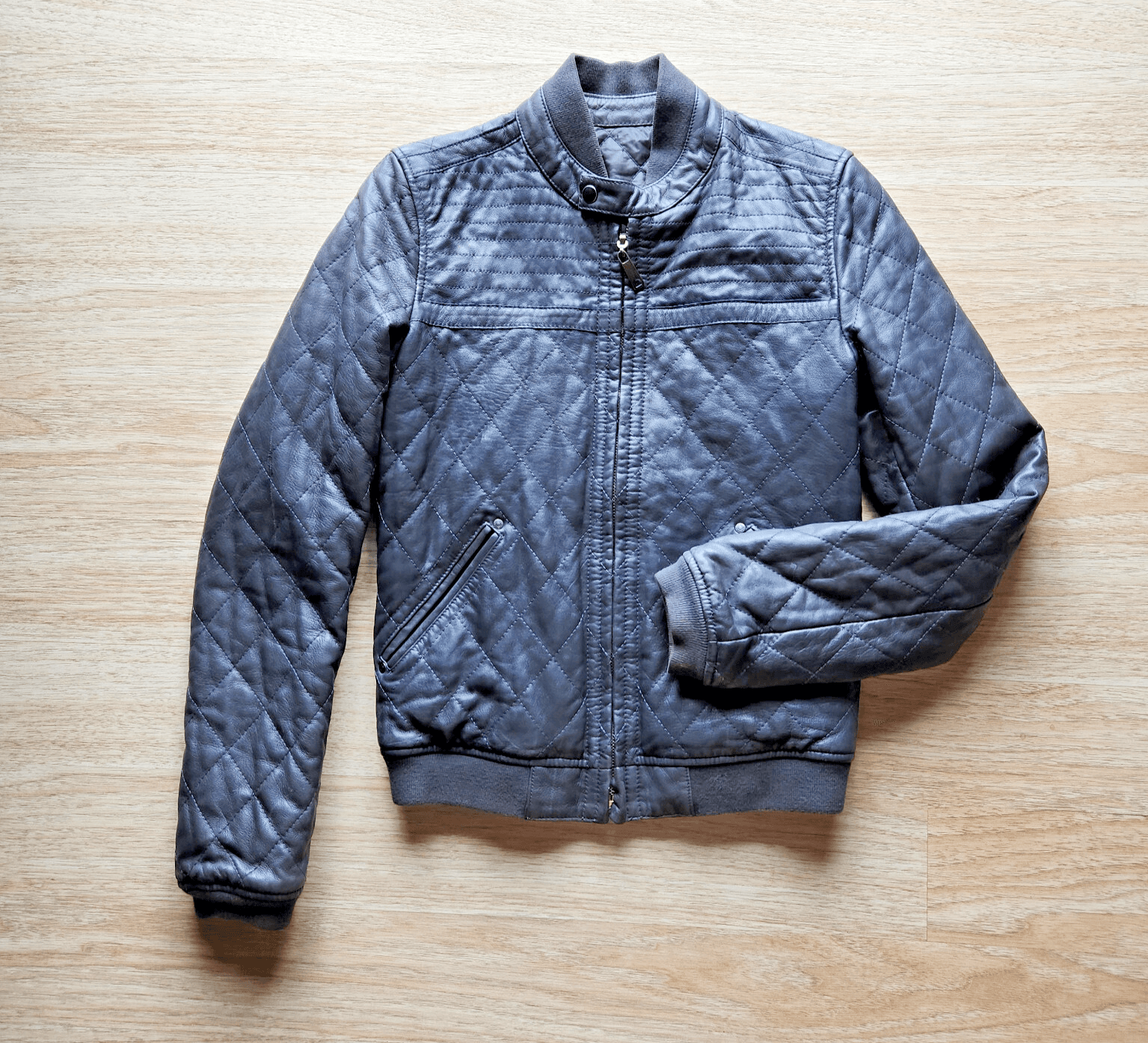 Vintage Diesel Lamb Leather Quilted Reversible Moto Bomber Jacket Black Size S - Thumbnail 4