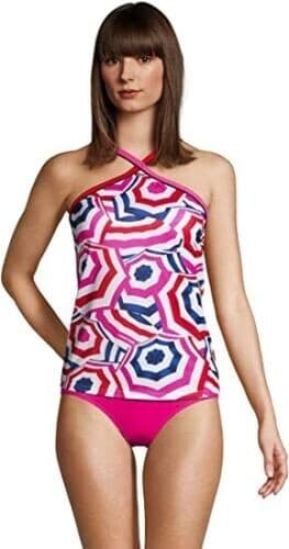NWT Lands' End Piped Tankini Top UPF50 Bra-Pad Umbrella Multicolor Sz.8 $70