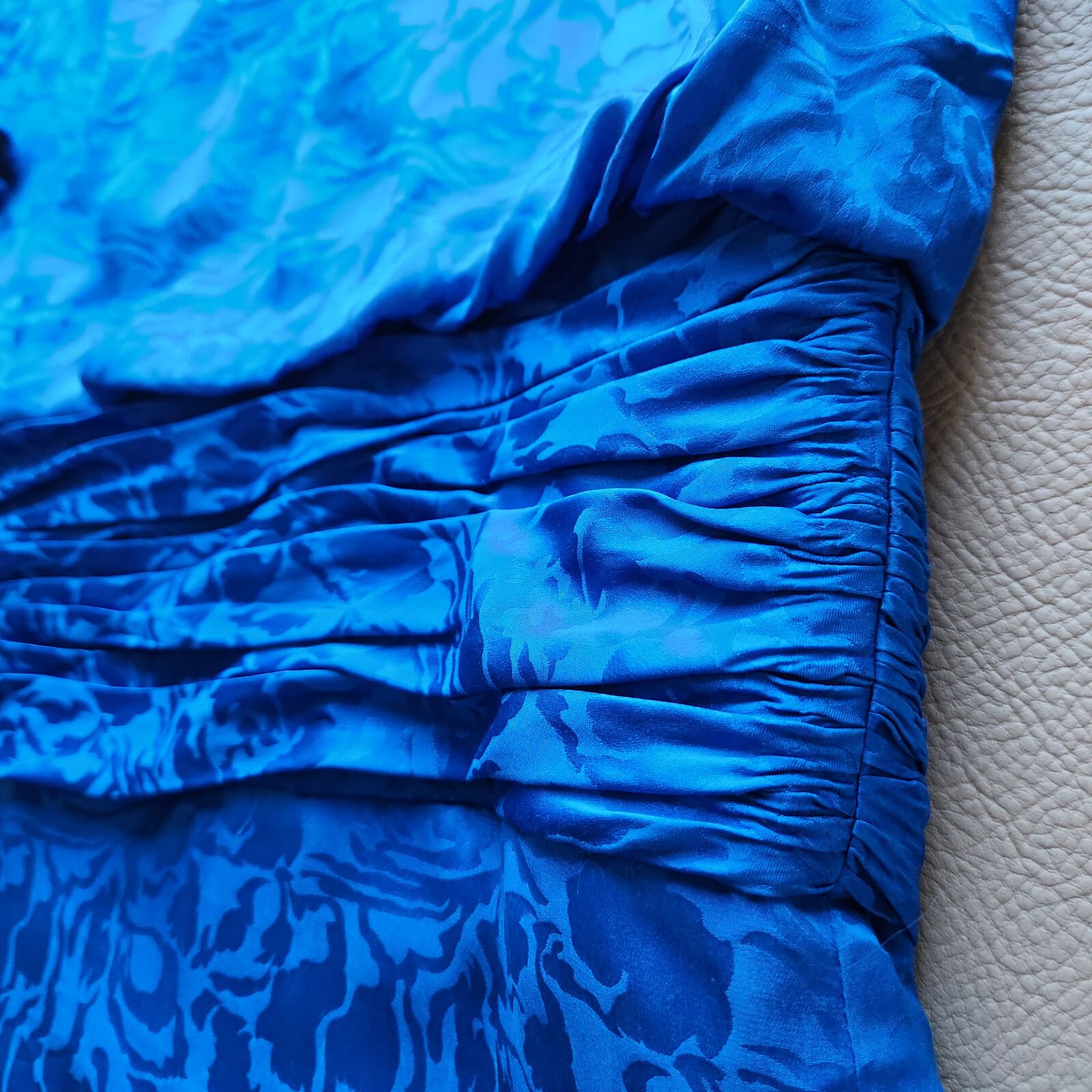 Vintage Silk Studio Cocktail Party Drop Waist Midi Dress Long Sleeve Blue Sz.14 - Thumbnail 7