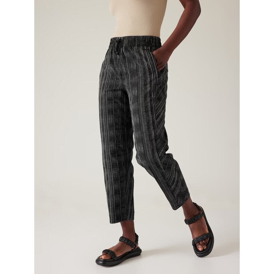 Athleta Arrival High Rise Cropped Pants Pull-On Pocket Amara Stripe Black Sz.22 - Thumbnail 3