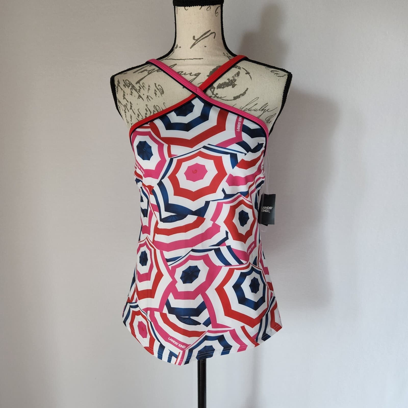 NWT Lands' End Piped Tankini Top UPF50 Bra-Pad Umbrella Multicolor Sz.8 $70 - Thumbnail 2