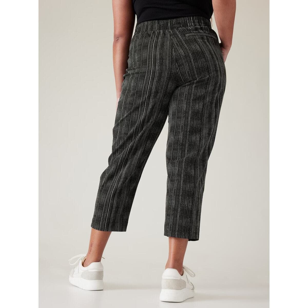 Athleta Arrival High Rise Cropped Pants Pull-On Pocket Amara Stripe Black Sz.22 - Thumbnail 9