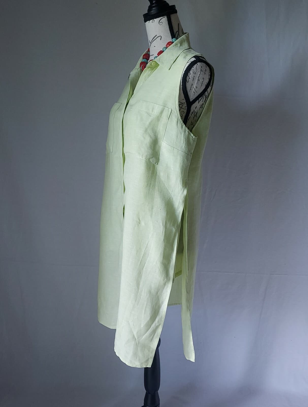 CHICO'S Linen Layer Tunic Top Sleeveless Button-Down Pocket Green Women Sz.1 - Thumbnail 5