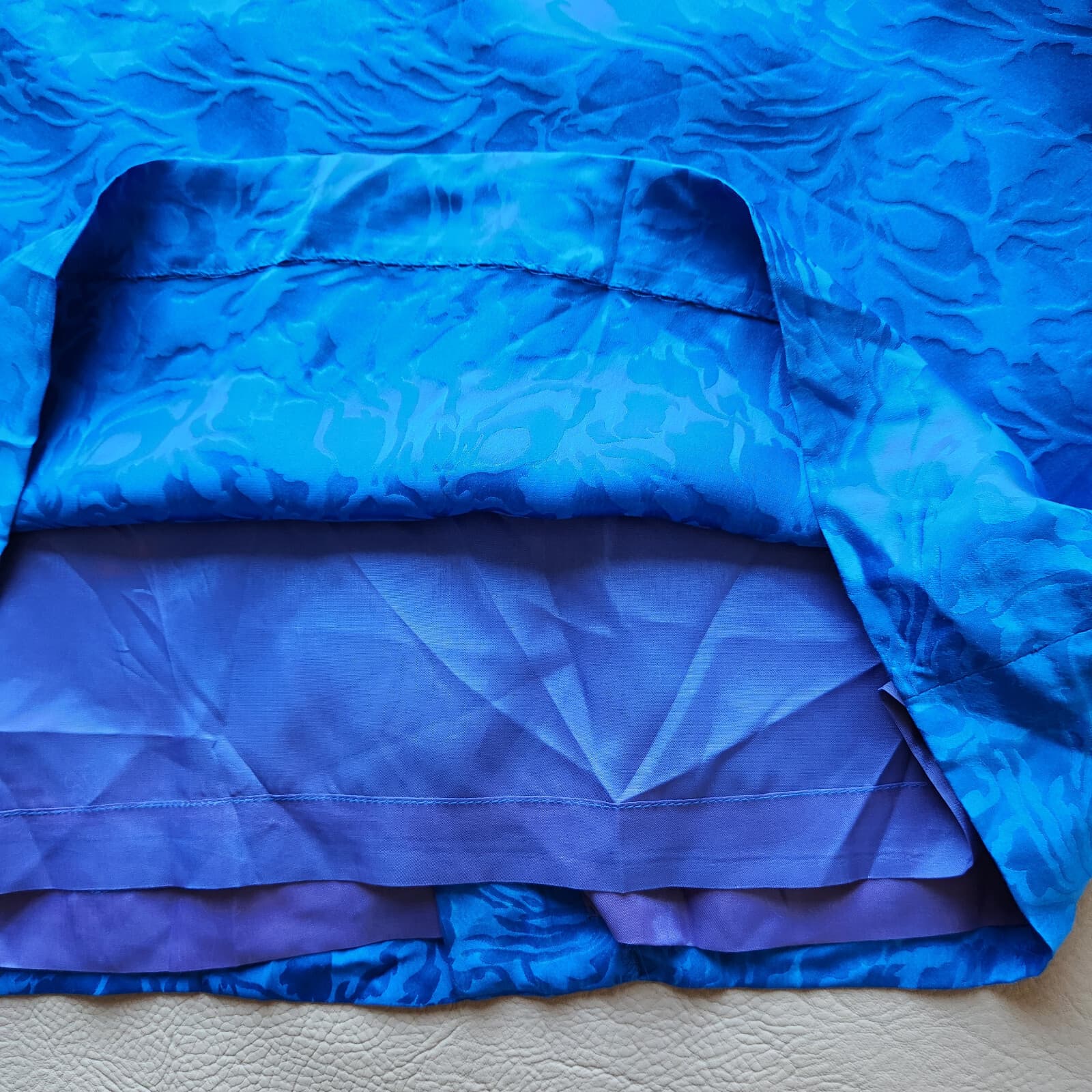 Vintage Silk Studio Cocktail Party Drop Waist Midi Dress Long Sleeve Blue Sz.14 - Thumbnail 6