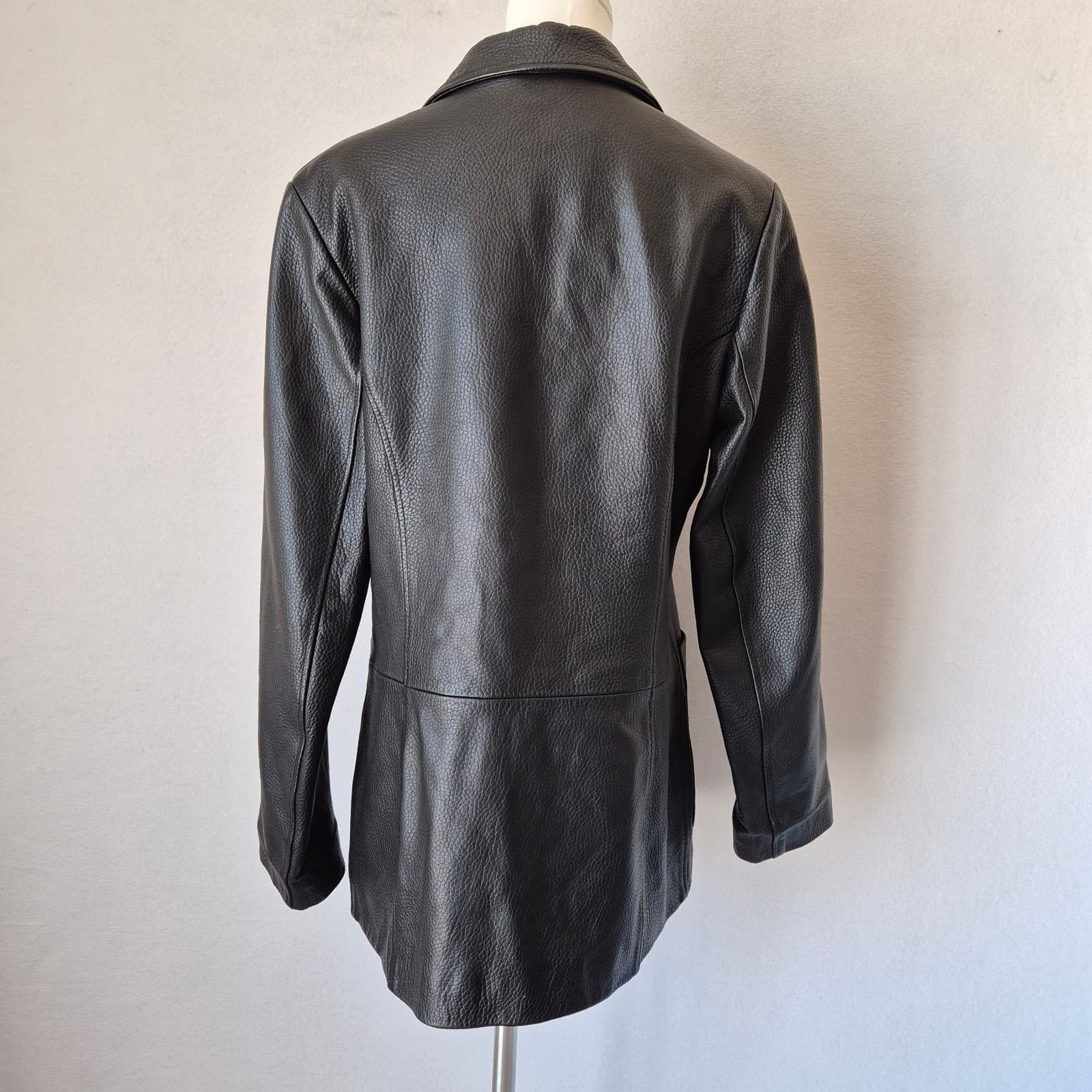 ecco Made in Italy Black Pebble Leather Blazer Jacket Pocket Lined Women's L - Thumbnail 4
