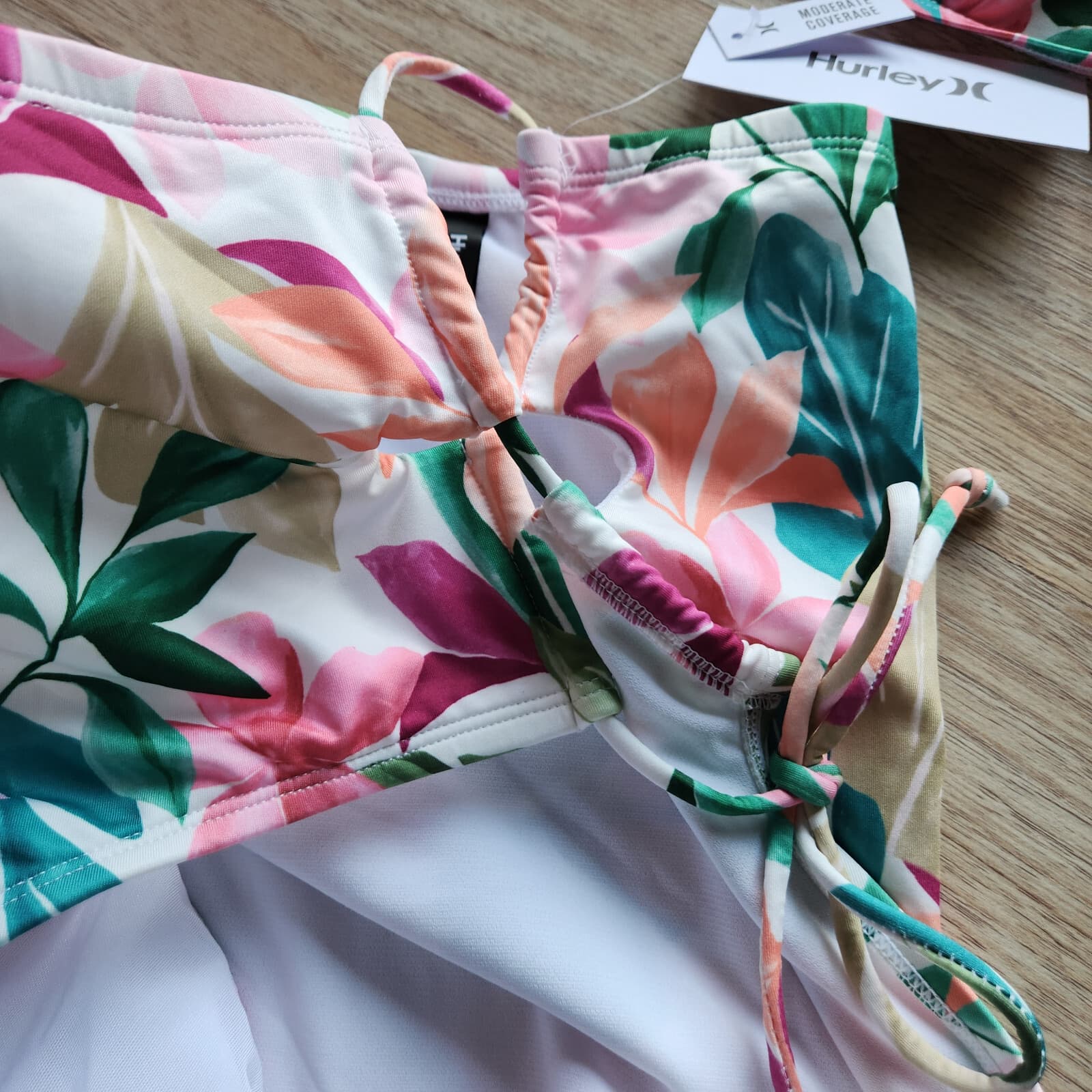 NWT HURLEY Botanical Print 2-Piece Bikini Square Neck High Waist Multicolor 3X - Thumbnail 3