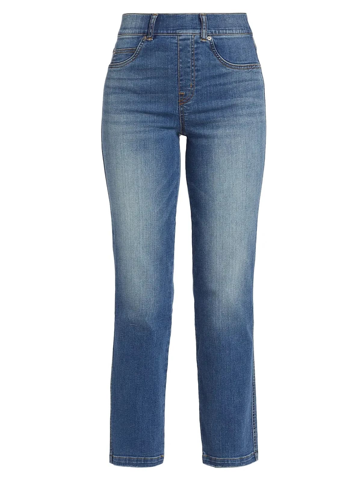 SPANX Straight Leg Ankle Jeans Stretch Pull-On 2 Back Pocket Medium Blue Sz.L - Thumbnail 2