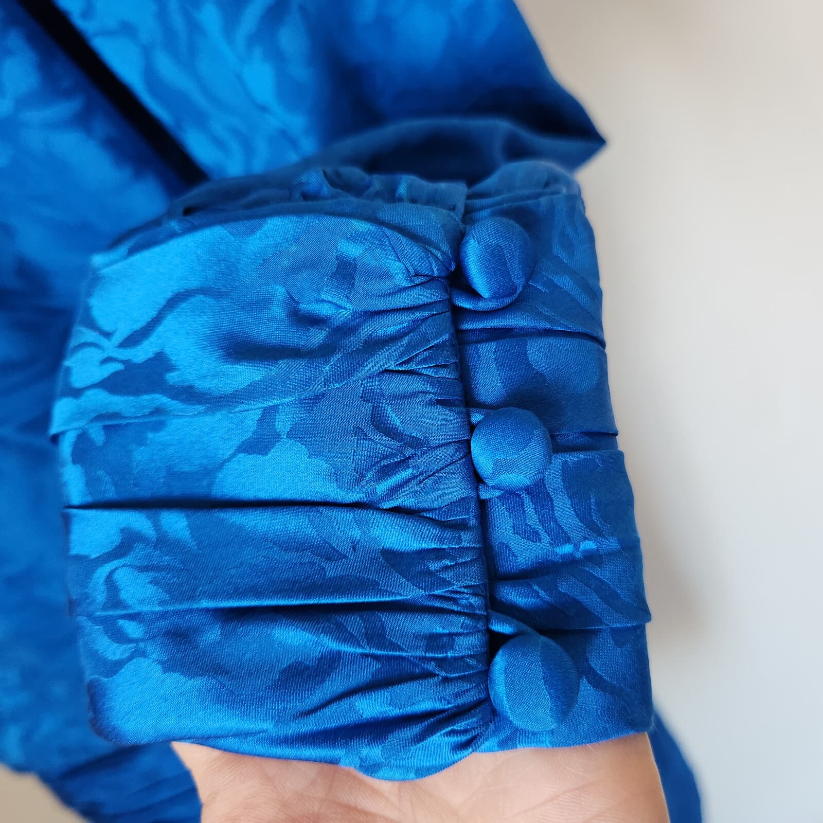 Vintage Silk Studio Cocktail Party Drop Waist Midi Dress Long Sleeve Blue Sz.14 - Thumbnail 3