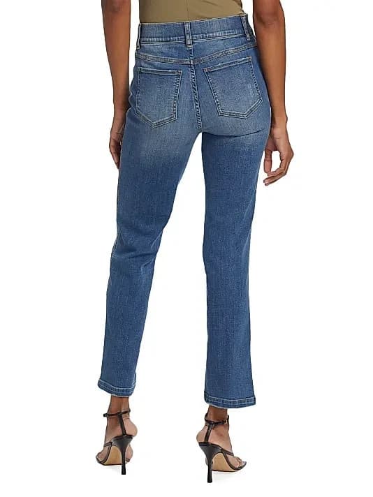 SPANX Straight Leg Ankle Jeans Stretch Pull-On 2 Back Pocket Medium Blue Sz.L - Thumbnail 12