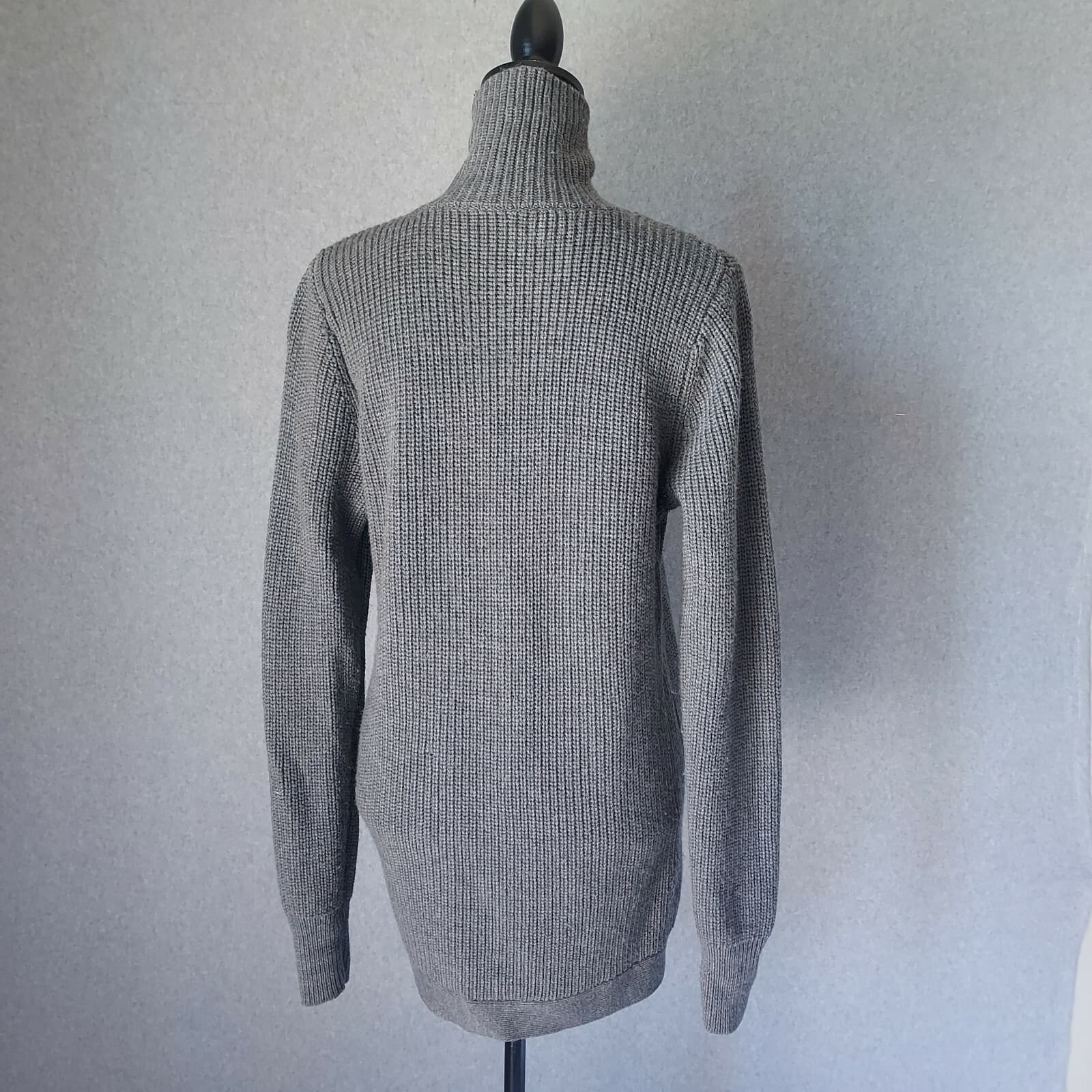 EILEEN FISHER 100% Merino Wool Cable Knit Cardigan Snap Pocket Grey Women Sz.S - Thumbnail 6