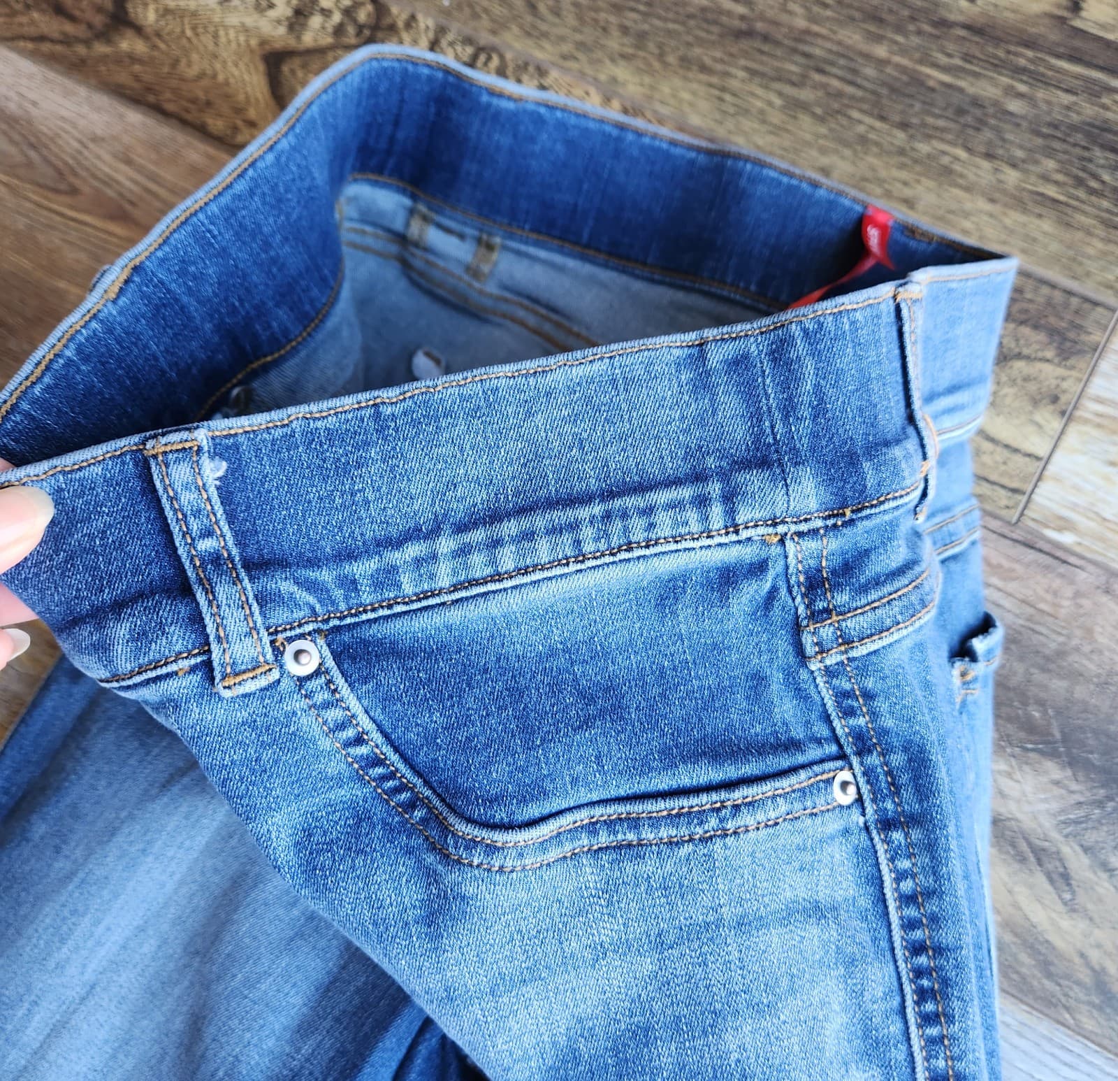 SPANX Straight Leg Ankle Jeans Stretch Pull-On 2 Back Pocket Medium Blue Sz.L - Thumbnail 10