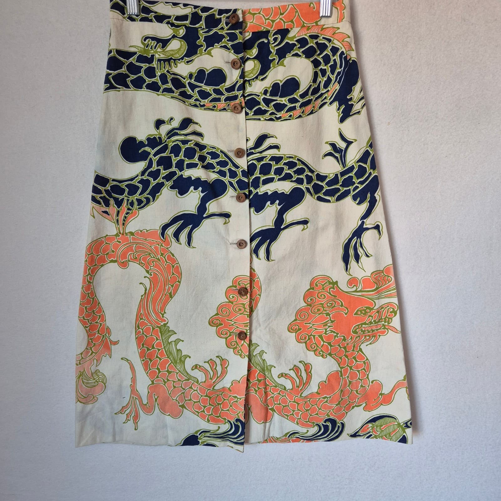 Vintage La Novita Creazione Esclusiva Dragons A-Line Midi Skirt Wood-Button Sz.2 - Thumbnail 2