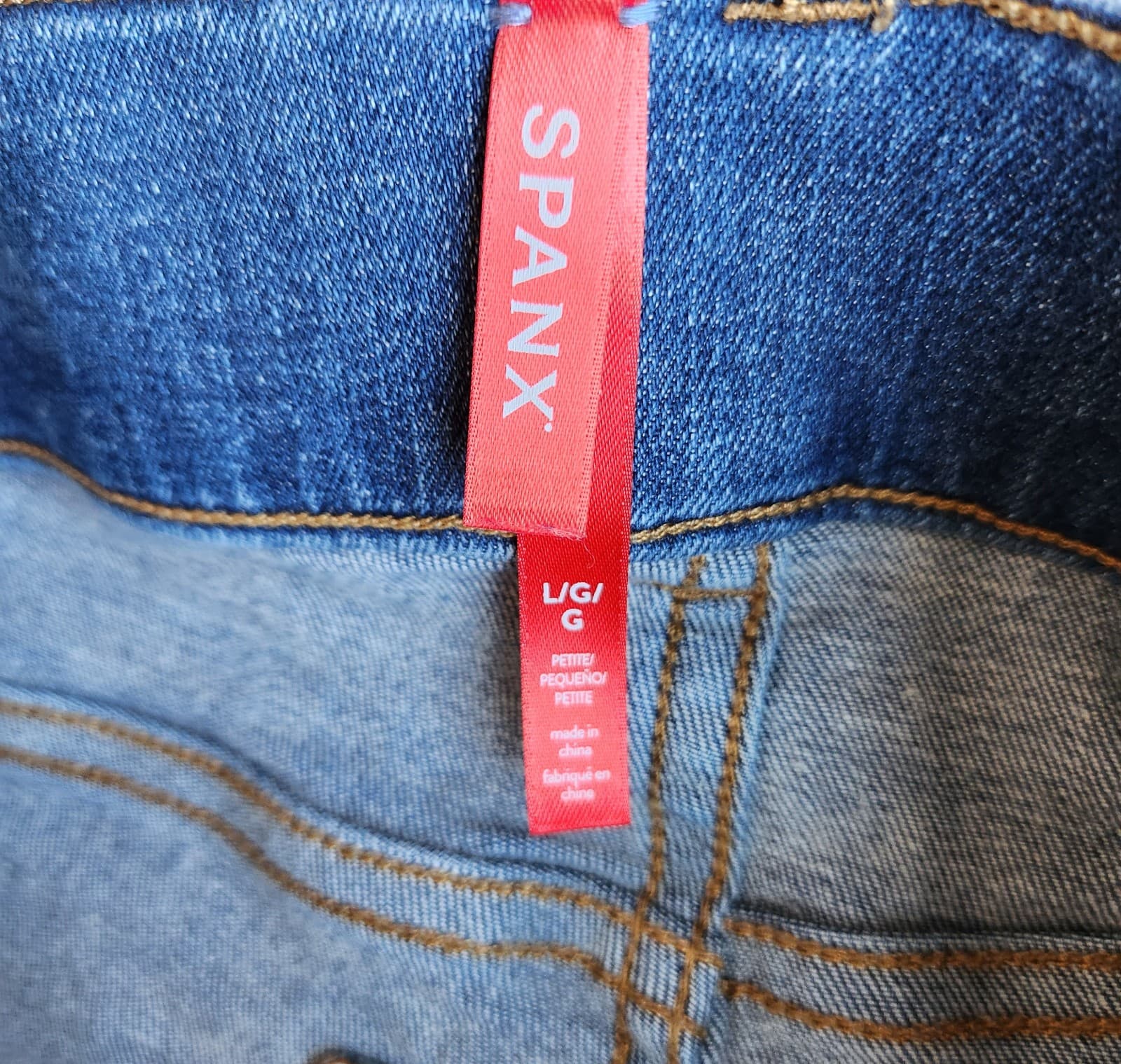 SPANX Straight Leg Ankle Jeans Stretch Pull-On 2 Back Pocket Medium Blue Sz.L - Thumbnail 14