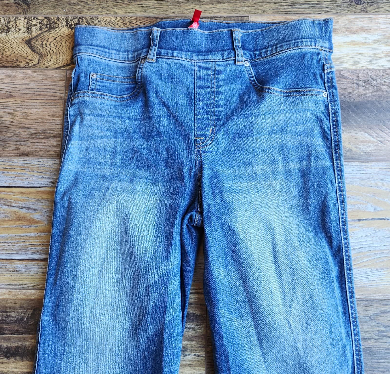 SPANX Straight Leg Ankle Jeans Stretch Pull-On 2 Back Pocket Medium Blue Sz.L - Thumbnail 8