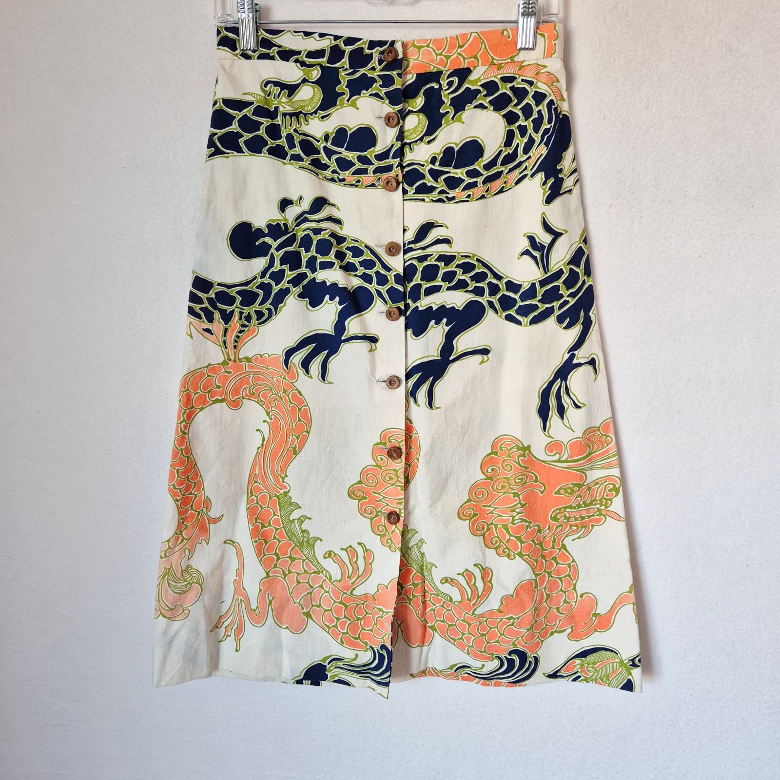 Vintage La Novita Creazione Esclusiva Dragons A-Line Midi Skirt Wood-Button Sz.2 - Thumbnail 5