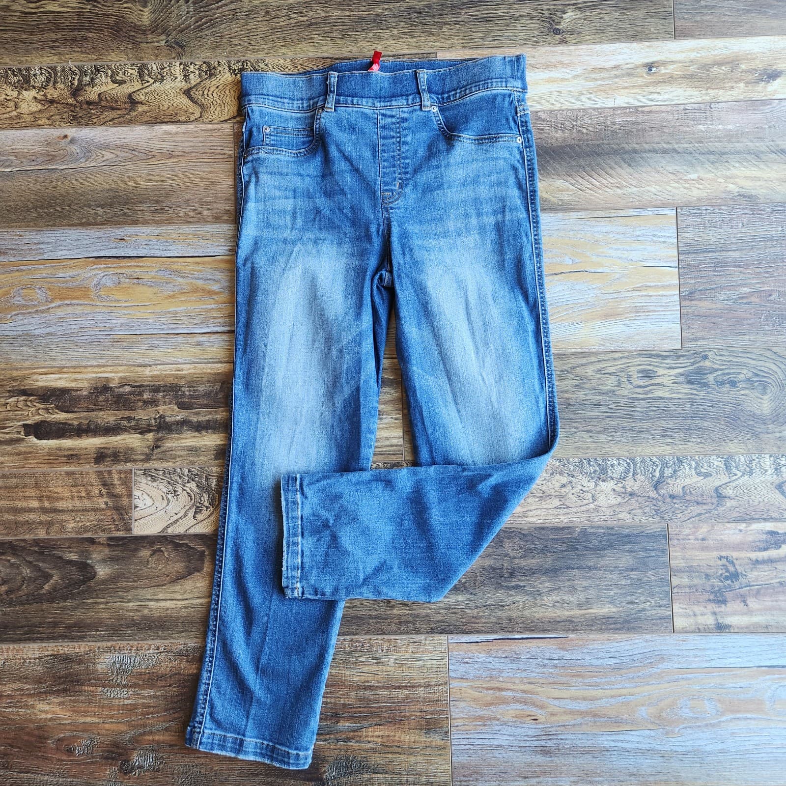 SPANX Straight Leg Ankle Jeans Stretch Pull-On 2 Back Pocket Medium Blue Sz.L - Thumbnail 5