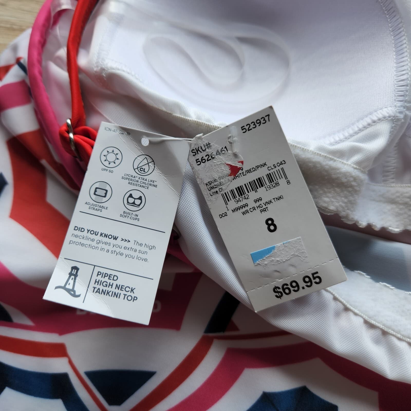 NWT Lands' End Piped Tankini Top UPF50 Bra-Pad Umbrella Multicolor Sz.8 $70 - Thumbnail 9