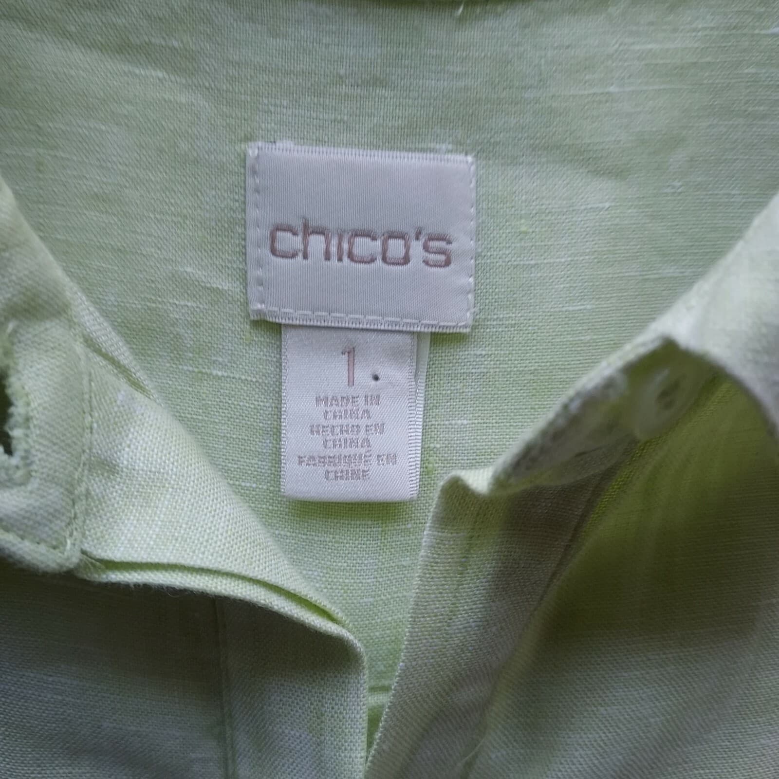 CHICO'S Linen Layer Tunic Top Sleeveless Button-Down Pocket Green Women Sz.1 - Thumbnail 9