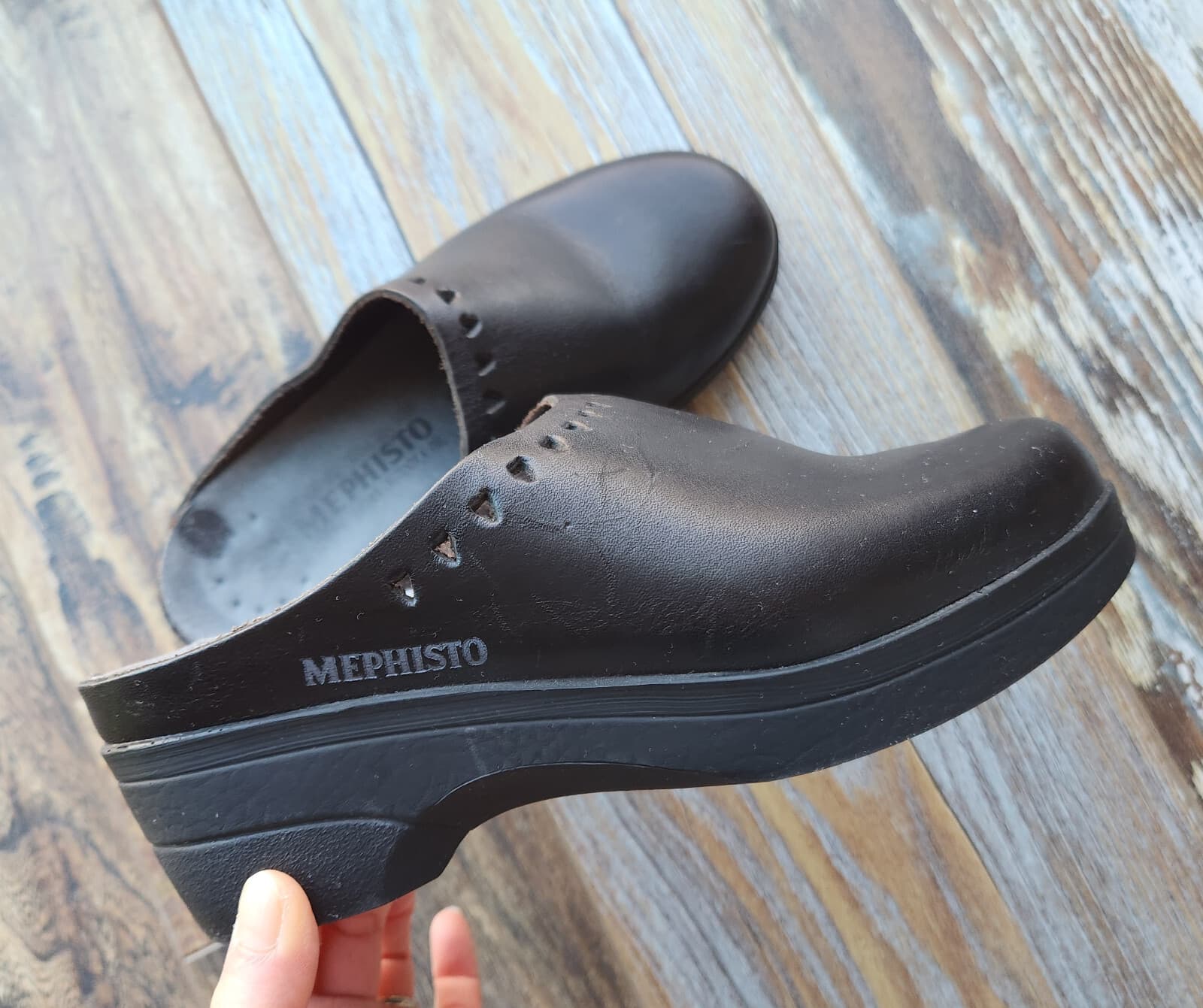 Mephisto Satty Perforated Black Leather Comfort Slip-On Clog Mule Women EU36 US6 - Thumbnail 3