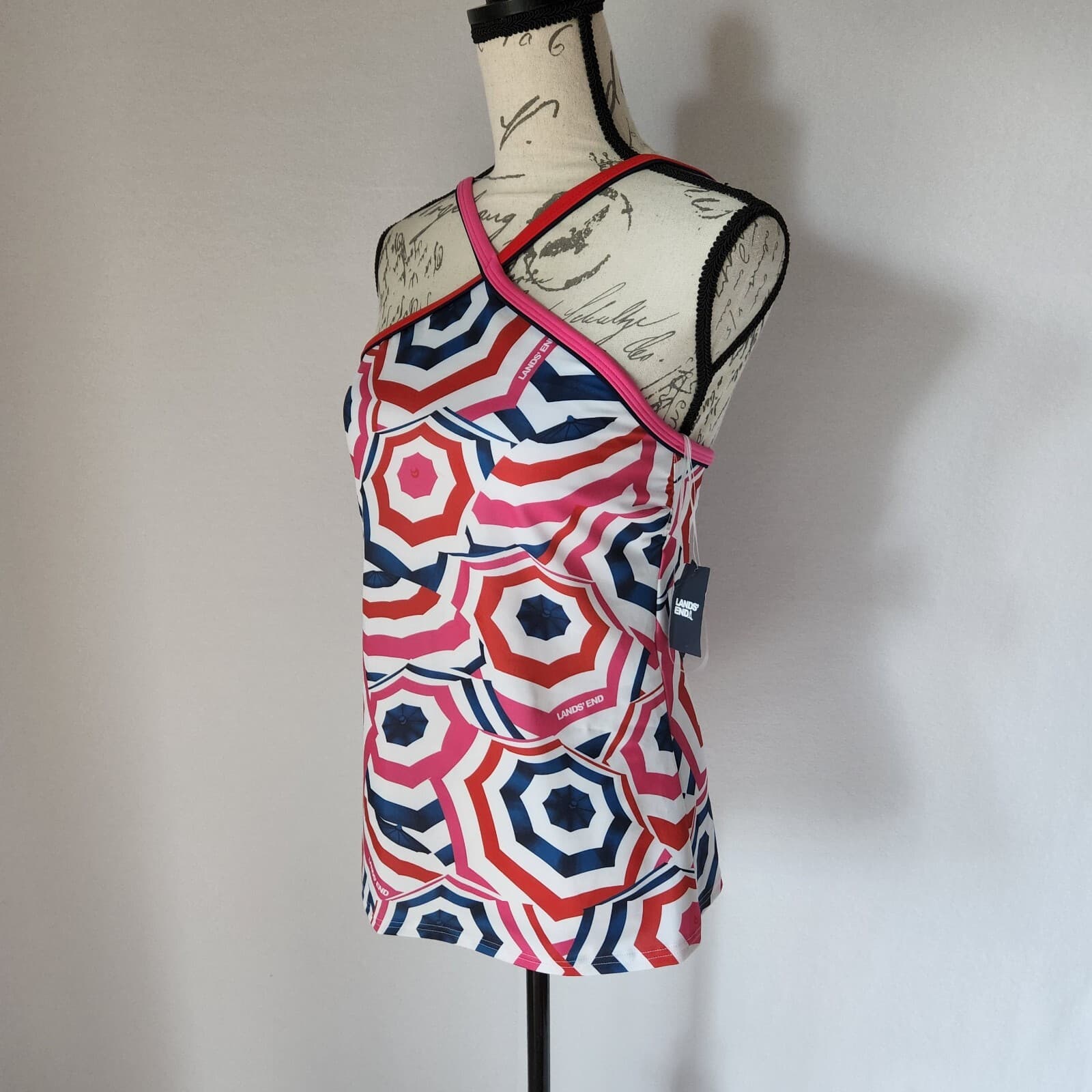 NWT Lands' End Piped Tankini Top UPF50 Bra-Pad Umbrella Multicolor Sz.8 $70 - Thumbnail 4