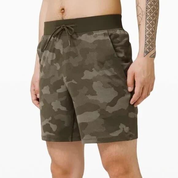 Lululemon T.H.E. Linerless Short 9" Variegated Mesh Camo Max Dark Olive Men's L - Thumbnail 10