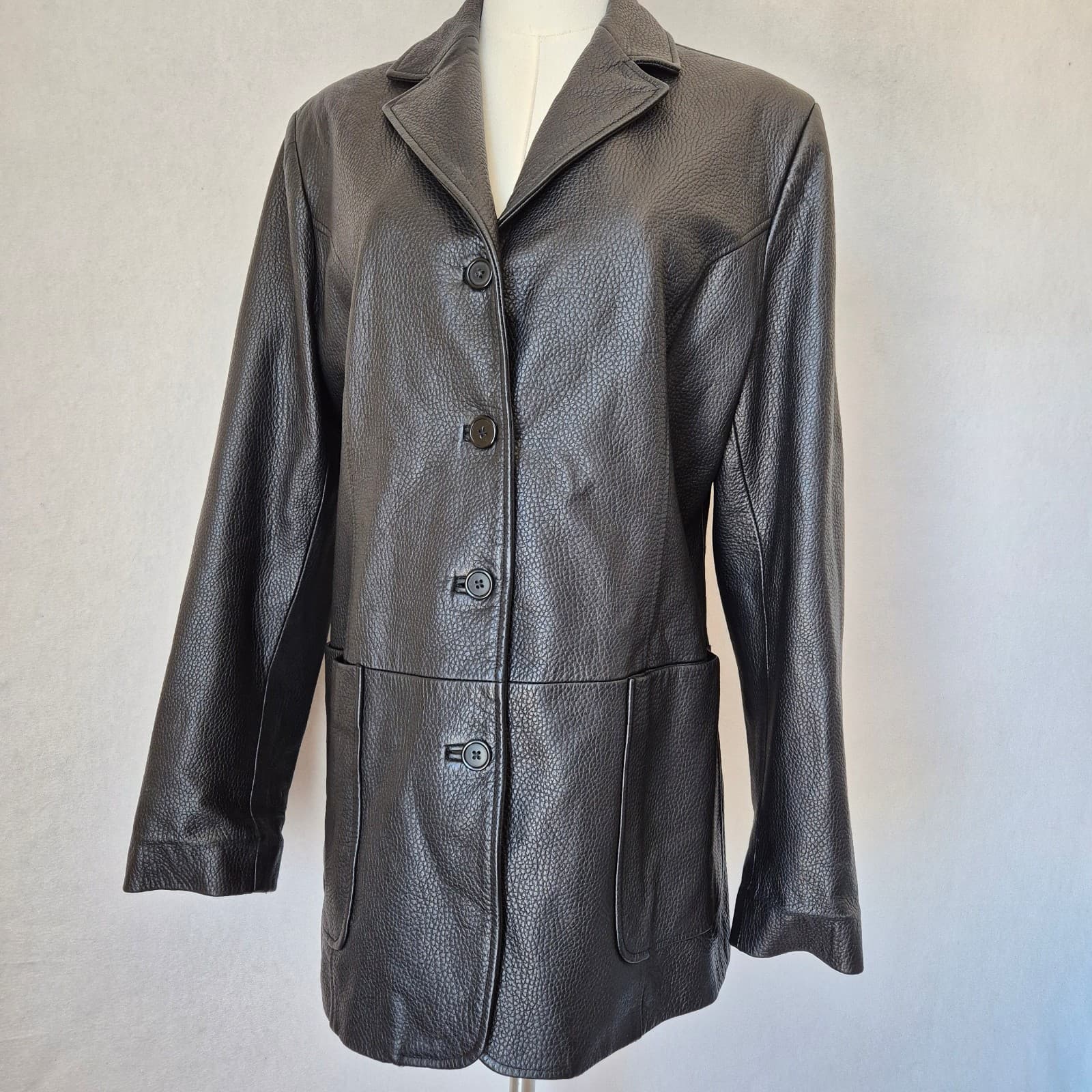 ecco Made in Italy Black Pebble Leather Blazer Jacket Pocket Lined Women's L - Thumbnail 3